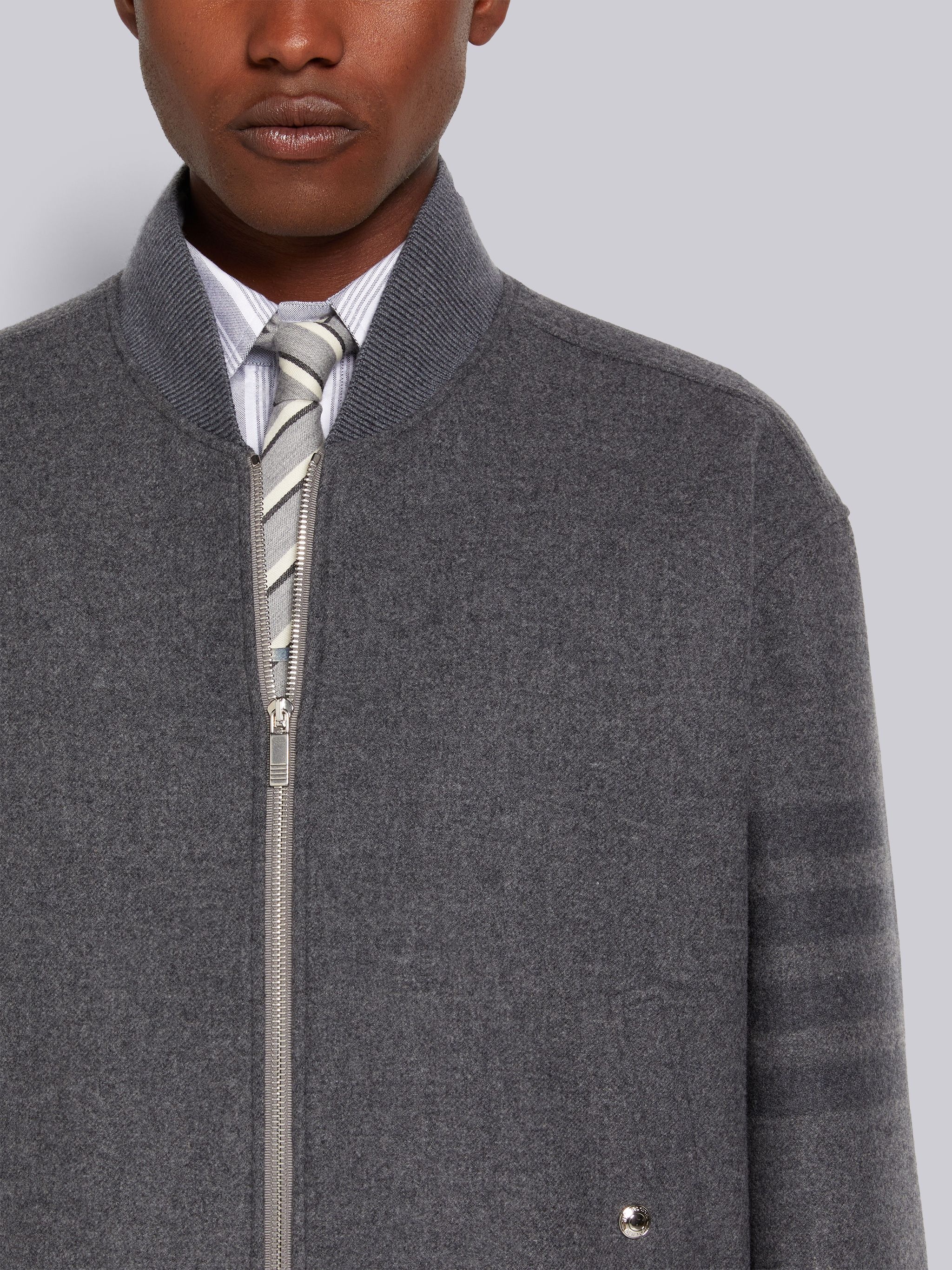 Medium Grey Double Face Melton 4-Bar Oversized Blouson Jacket - 5