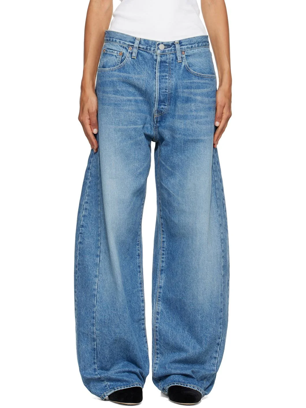 Blue Deformation Wide Denim Jeans - 1