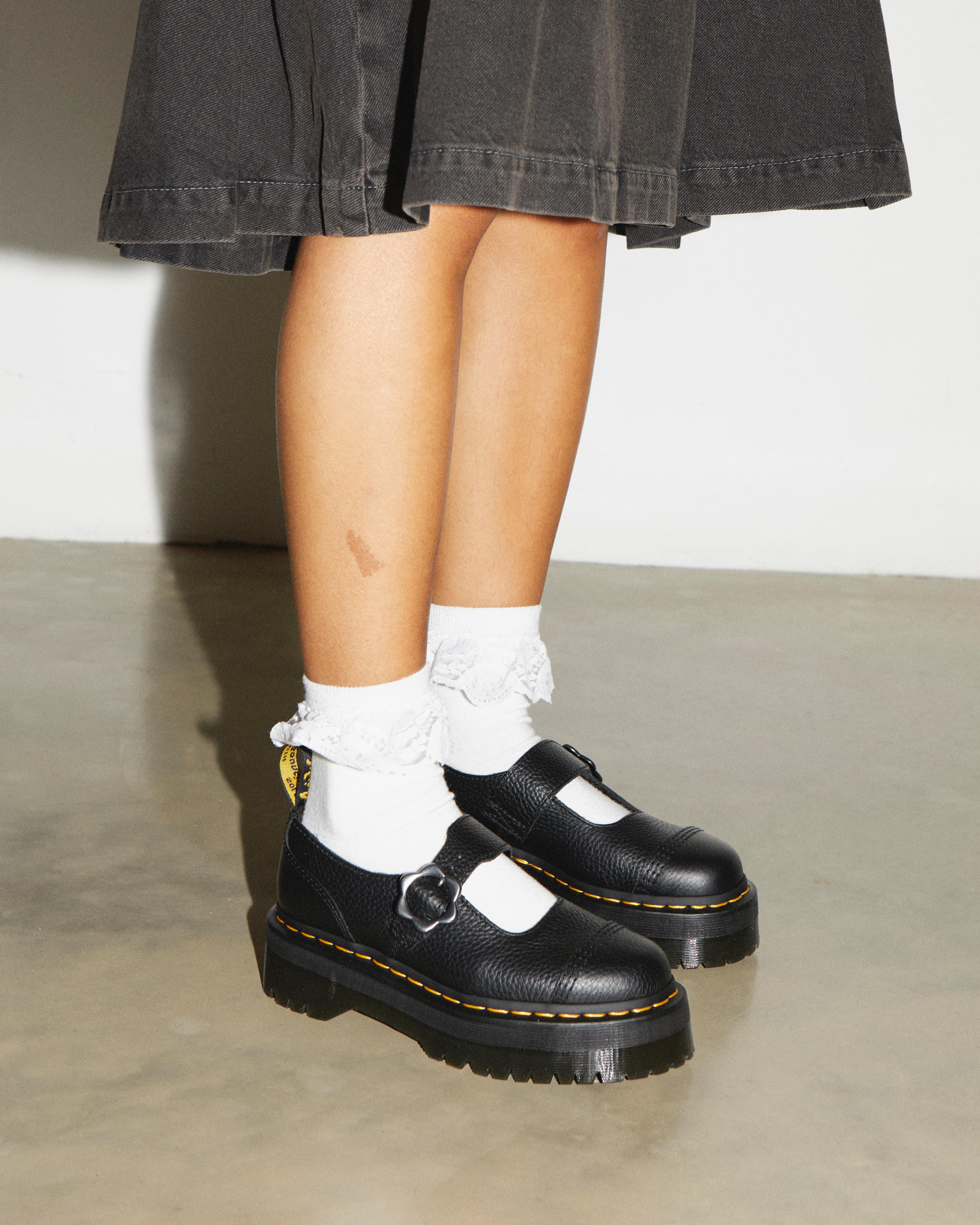 Addina Flower Buckle Leather Platform Shoes - 3