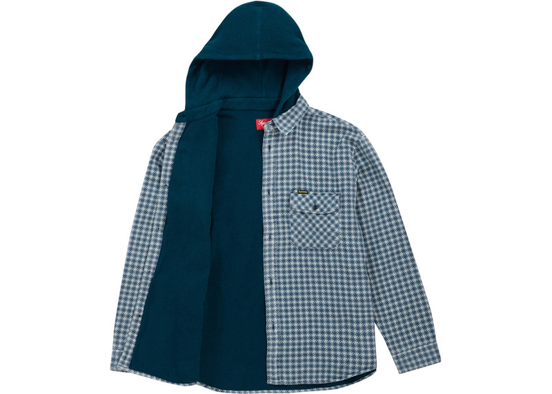 Supreme Supreme Houndstooth Flannel Hooded Shirt Light Navy outlook