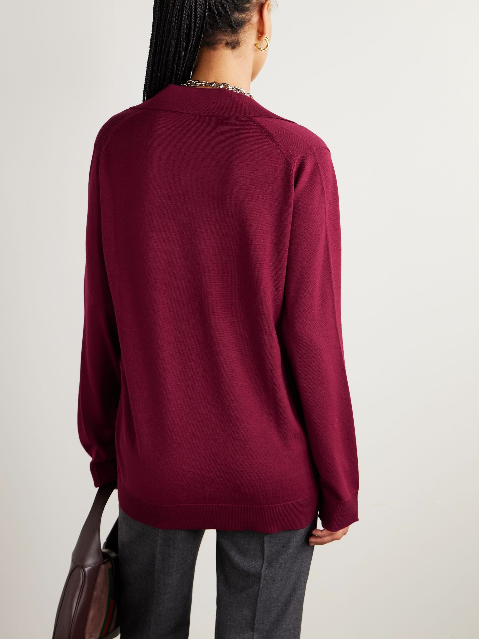 Embroidered wool polo sweater Red - 3