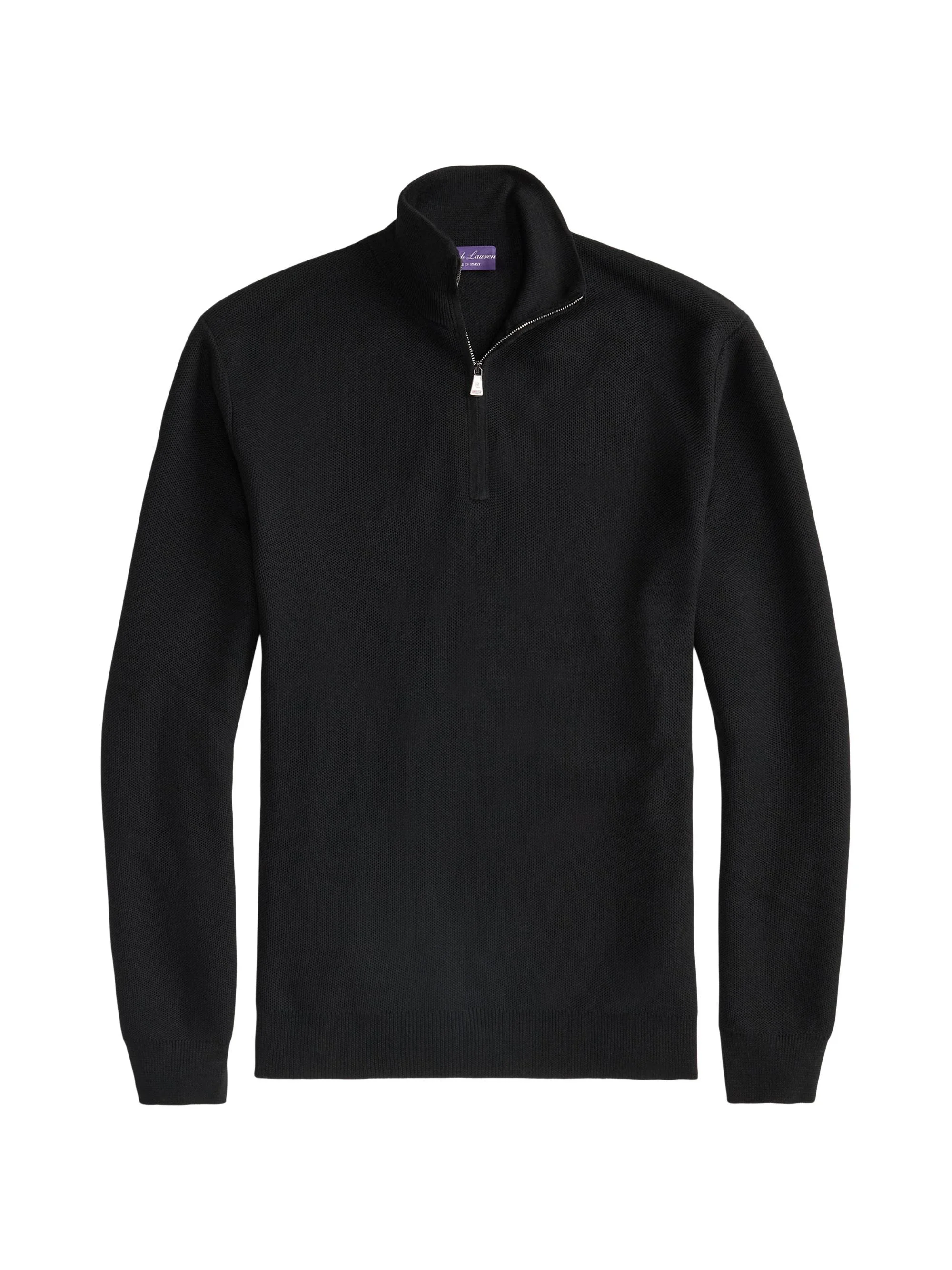 Men's Double Piqué Wool Half-Zip Sweater - Polo Black - 1