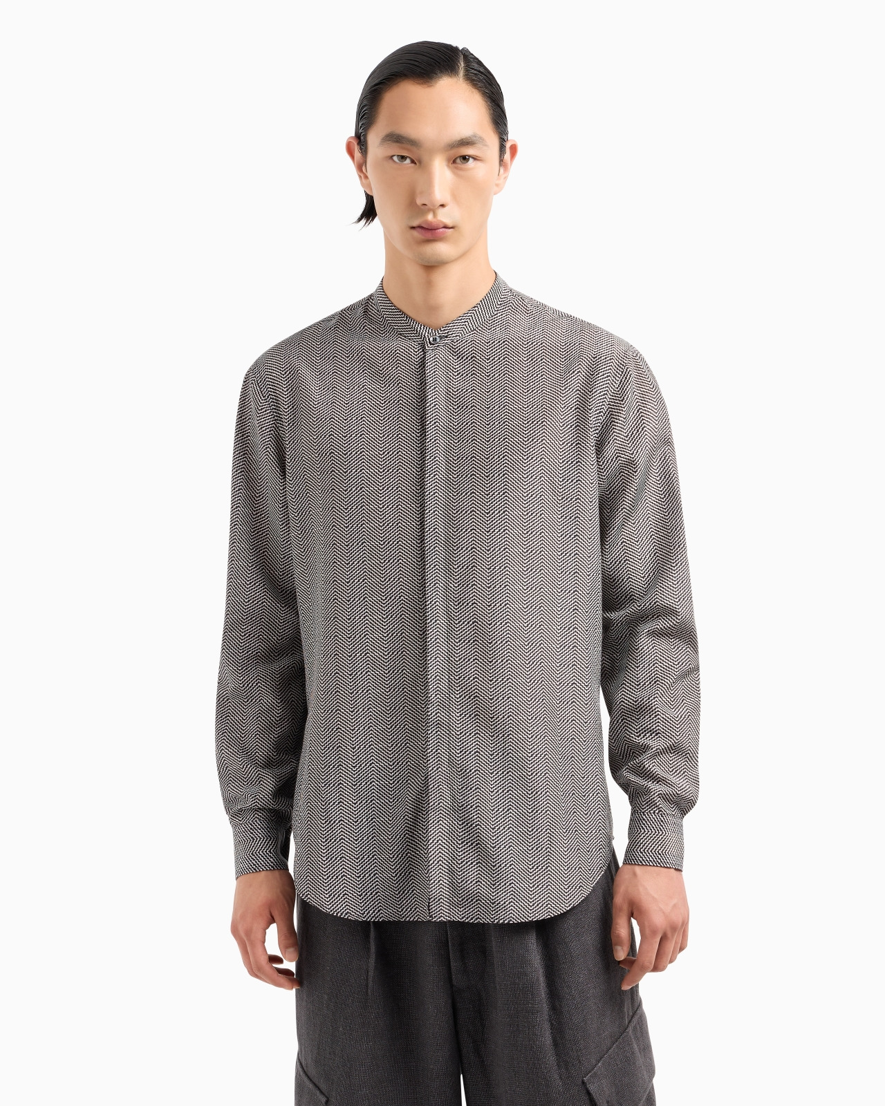REGULAR-FIT CHEVRON-PRINT SILK AND COTTON SHIRT - 4