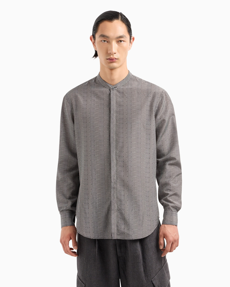 GIORGIO ARMANI REGULAR-FIT CHEVRON-PRINT SILK AND COTTON SHIRT outlook