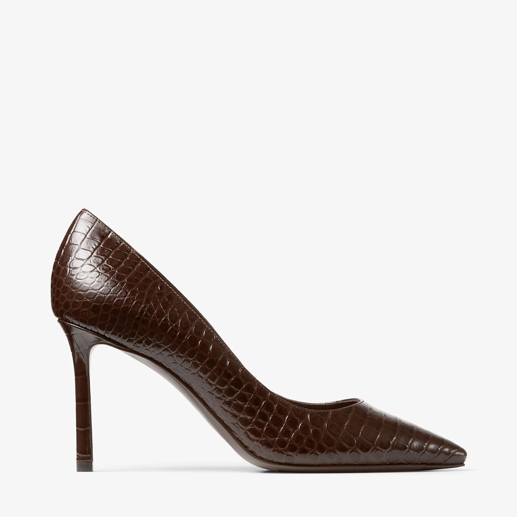 Romy 85
Chocolate Croc Embossed Leather Pumps - 1