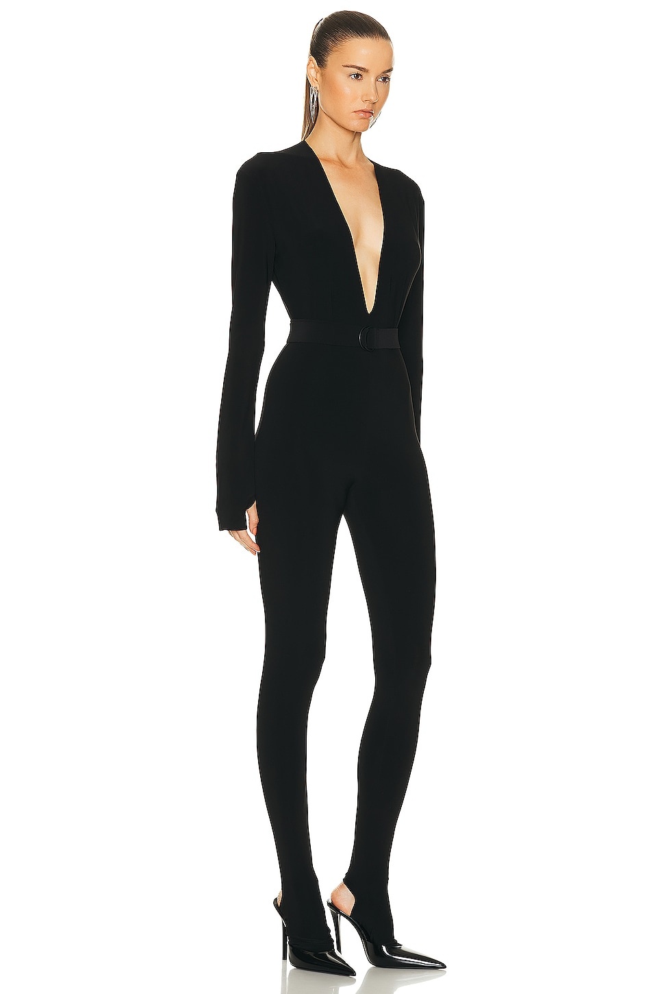 Long Sleeve Deep V Neck Catsuit - 2
