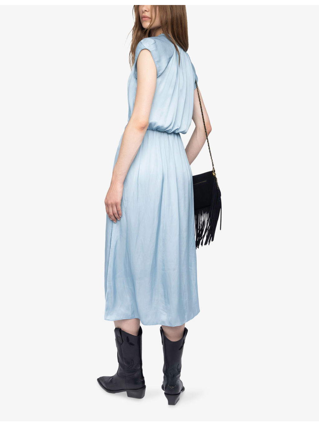 Randall V-neck raglan-sleeve satin midi dress - 5