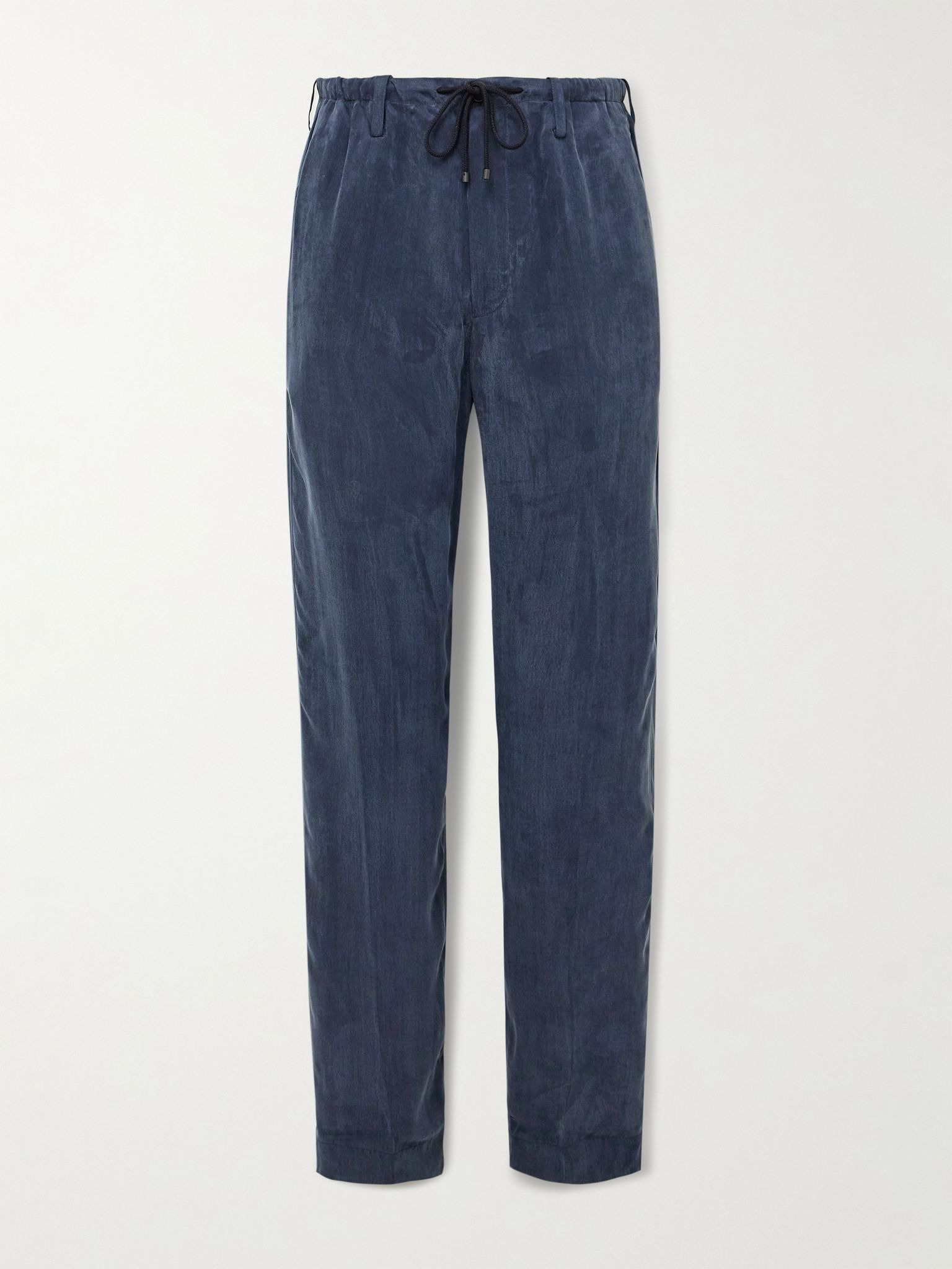 Woven Straight-Leg Drawstring Trousers Navy - 1