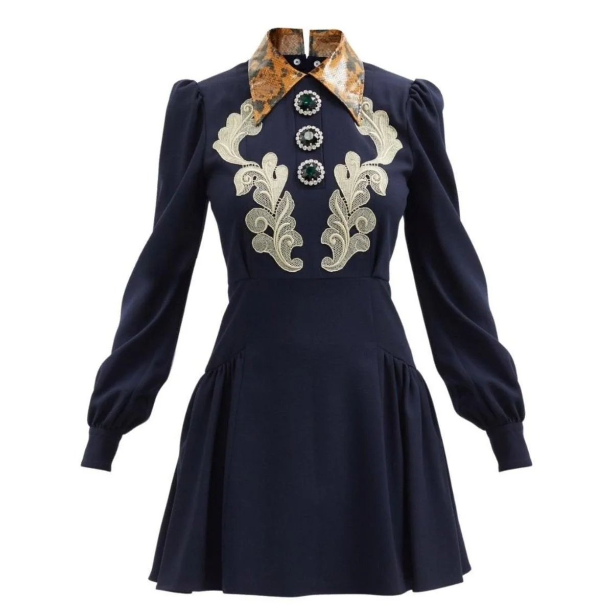Wool Crepe Mini Dress With Python Print Collar - 1