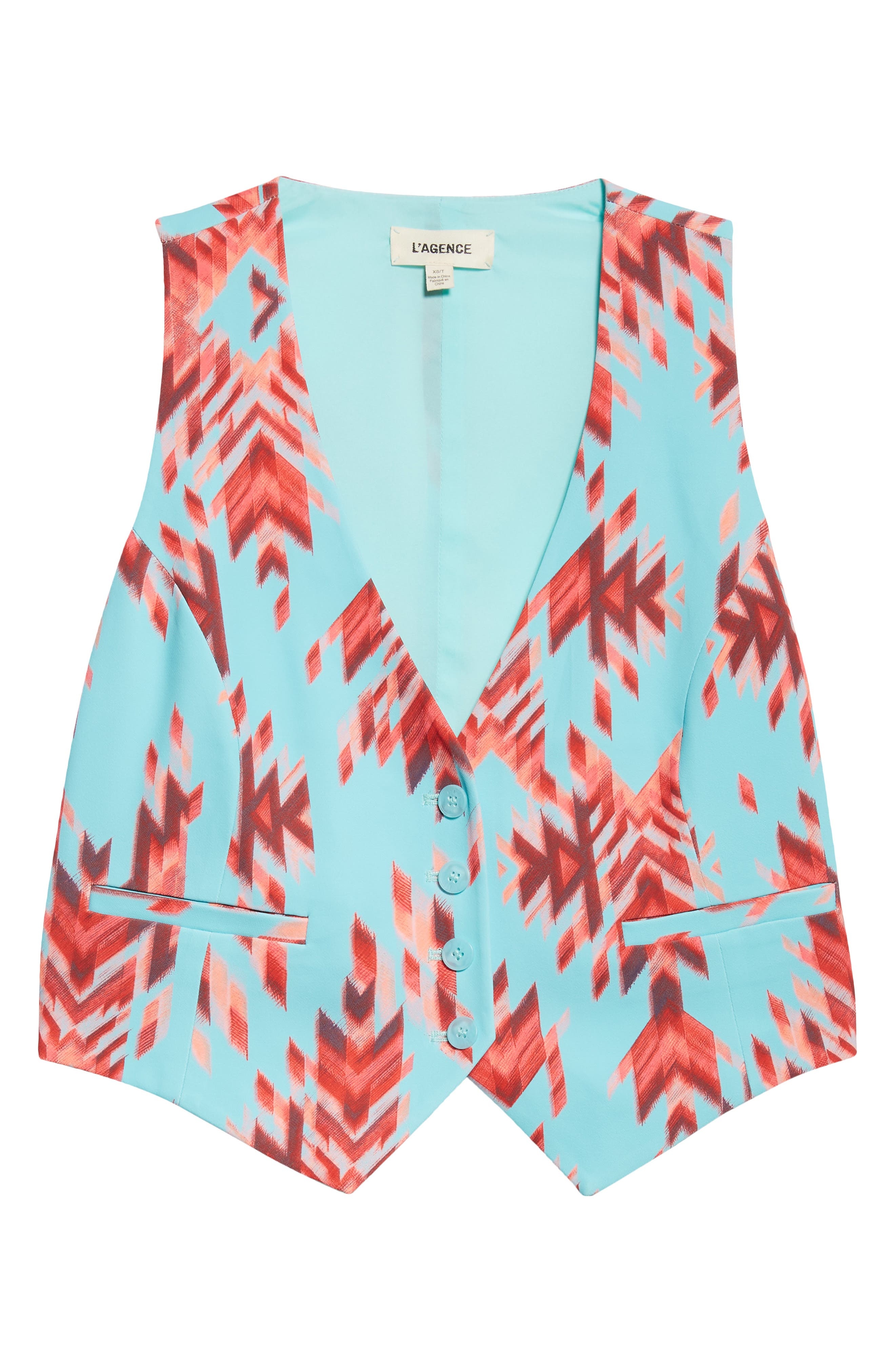 L'AGENCE Jianna Print Button-Up Vest in Pool Blue Ganado Print at Nordstrom - 7