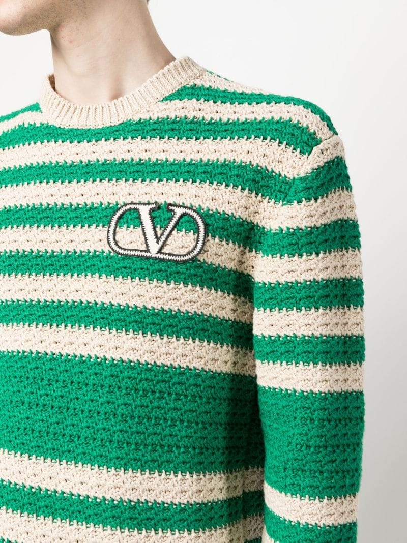 crochet-knit striped jumper - 5