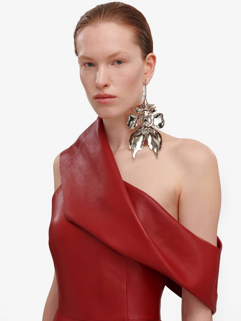Women's Drape Leather Dress in Blood Red - 5