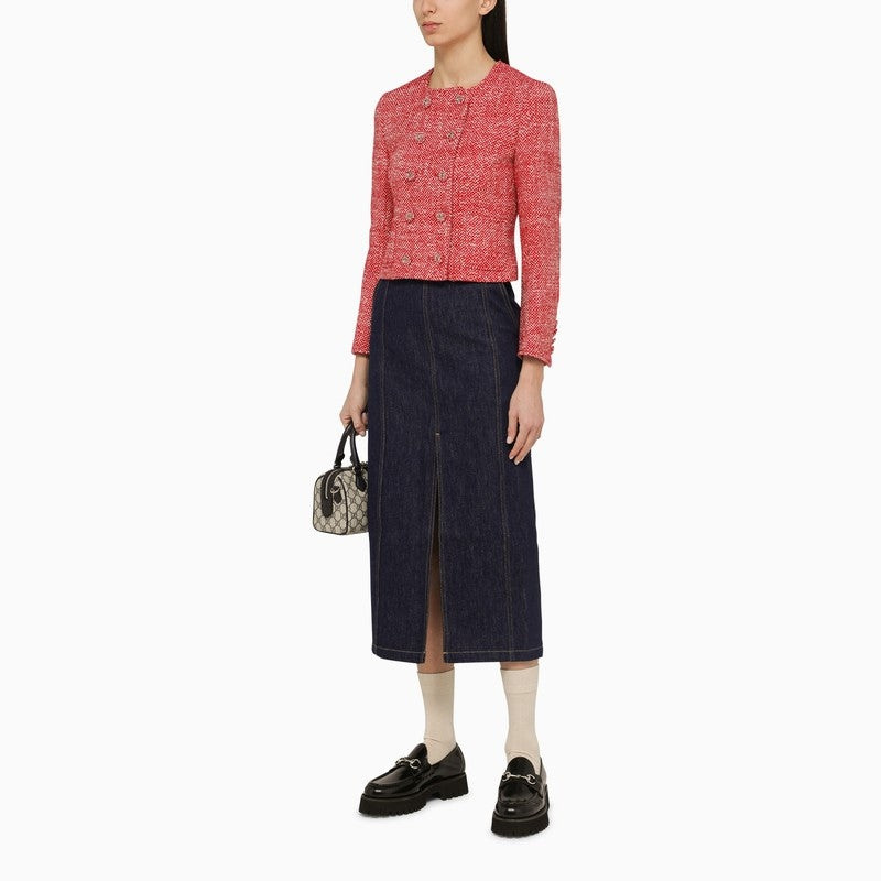 GUCCI Gucci Red/White Tweed Double-Breasted Jacket Women outlook