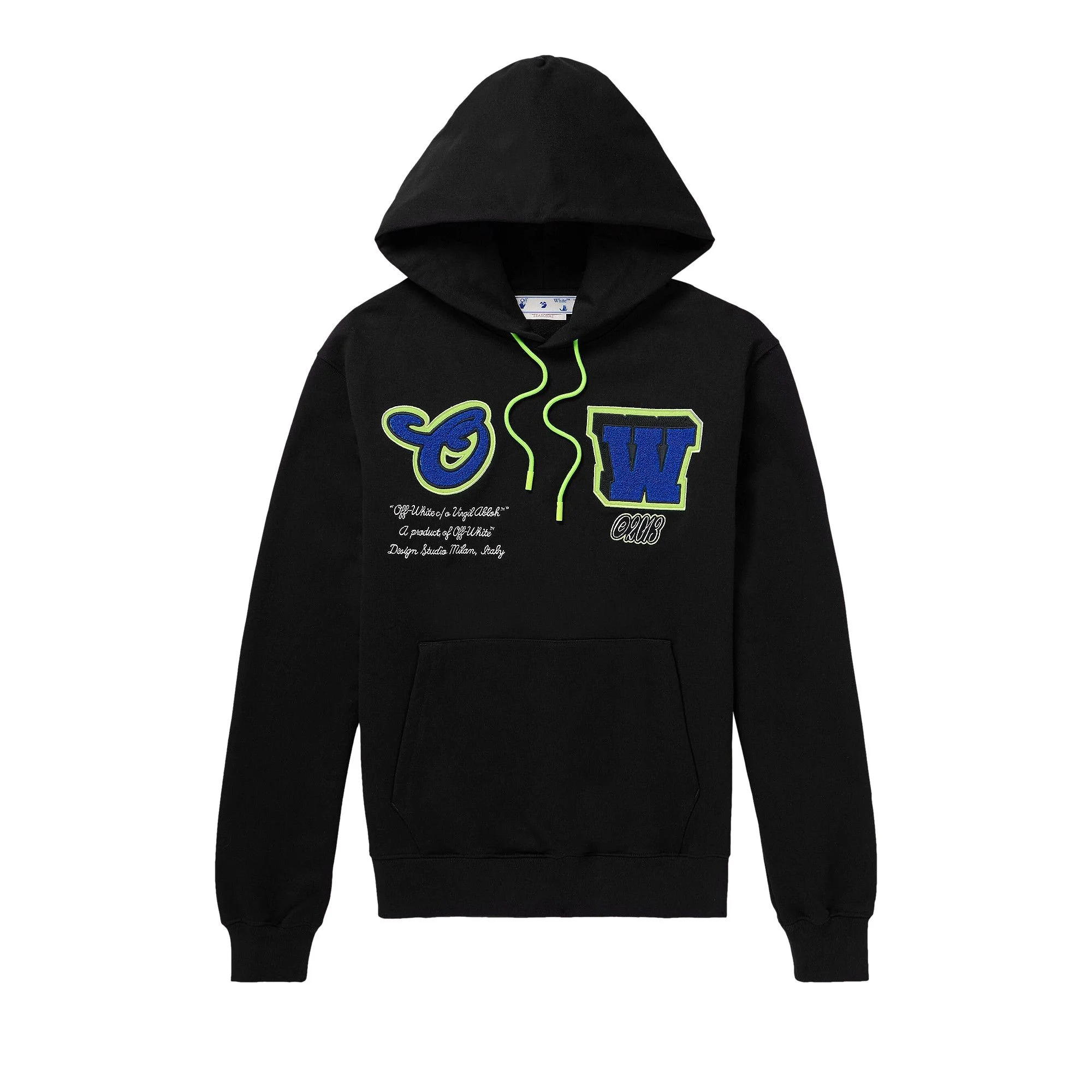 Off-White Varsity Patch Slim Hoodie 'Black/Blue' - 1