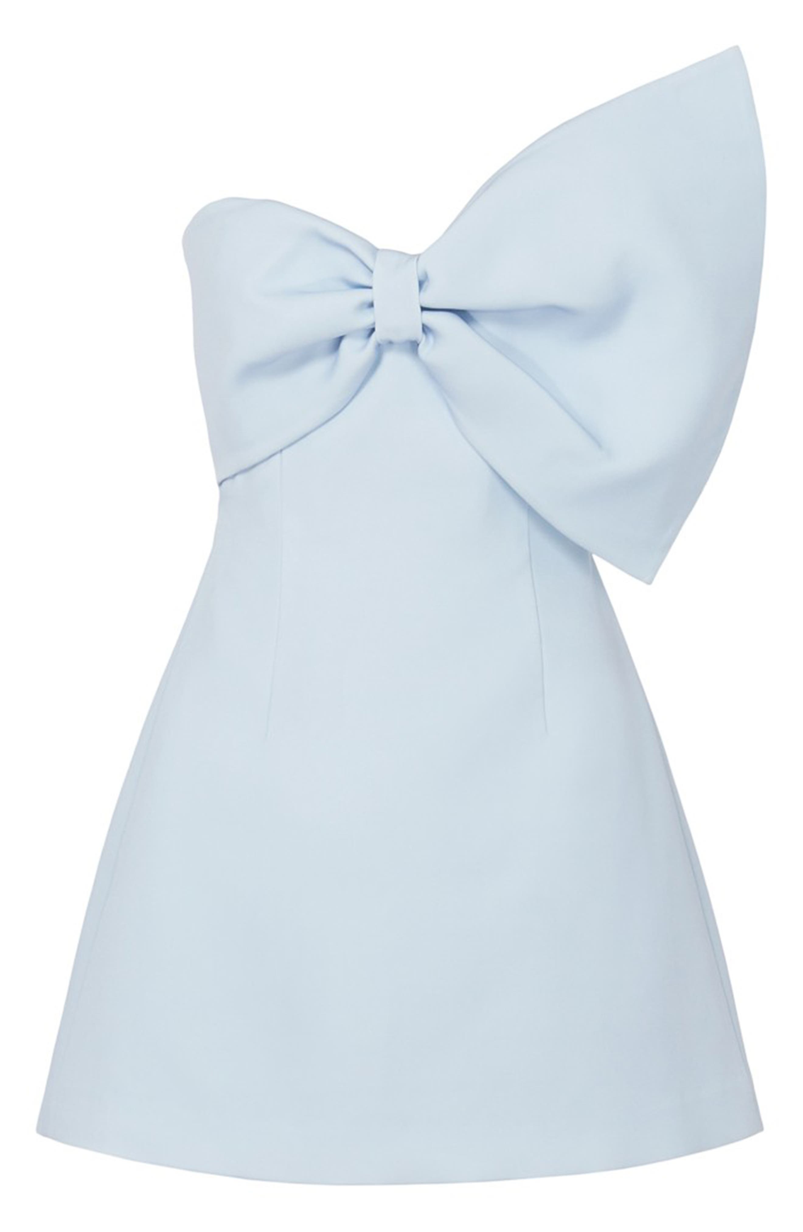 SAU LEE Elly Asymmetric Bow Sleeveless Minidress in Pastel Blue at Nordstrom - 4