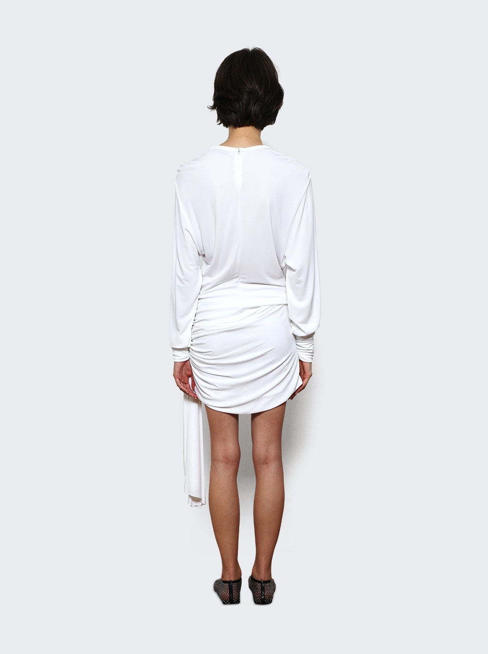 Side Cowl Drape Dress White - 5