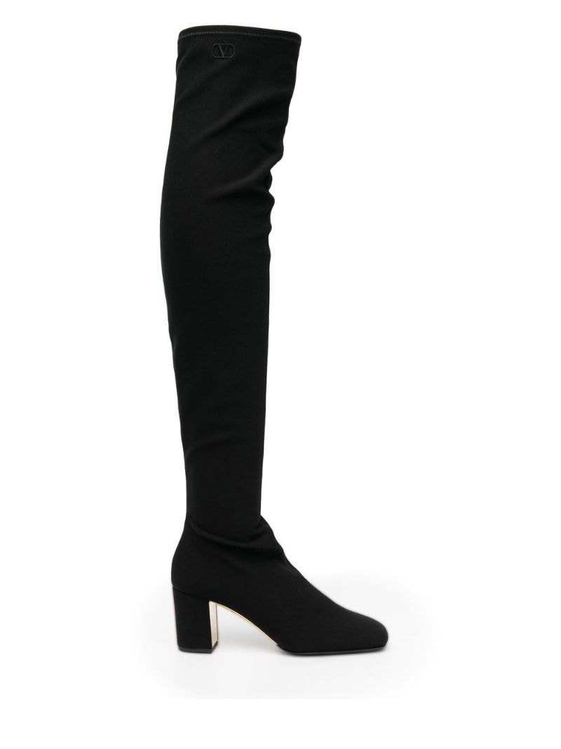 logo-embroidered over-the-knee boots - 1