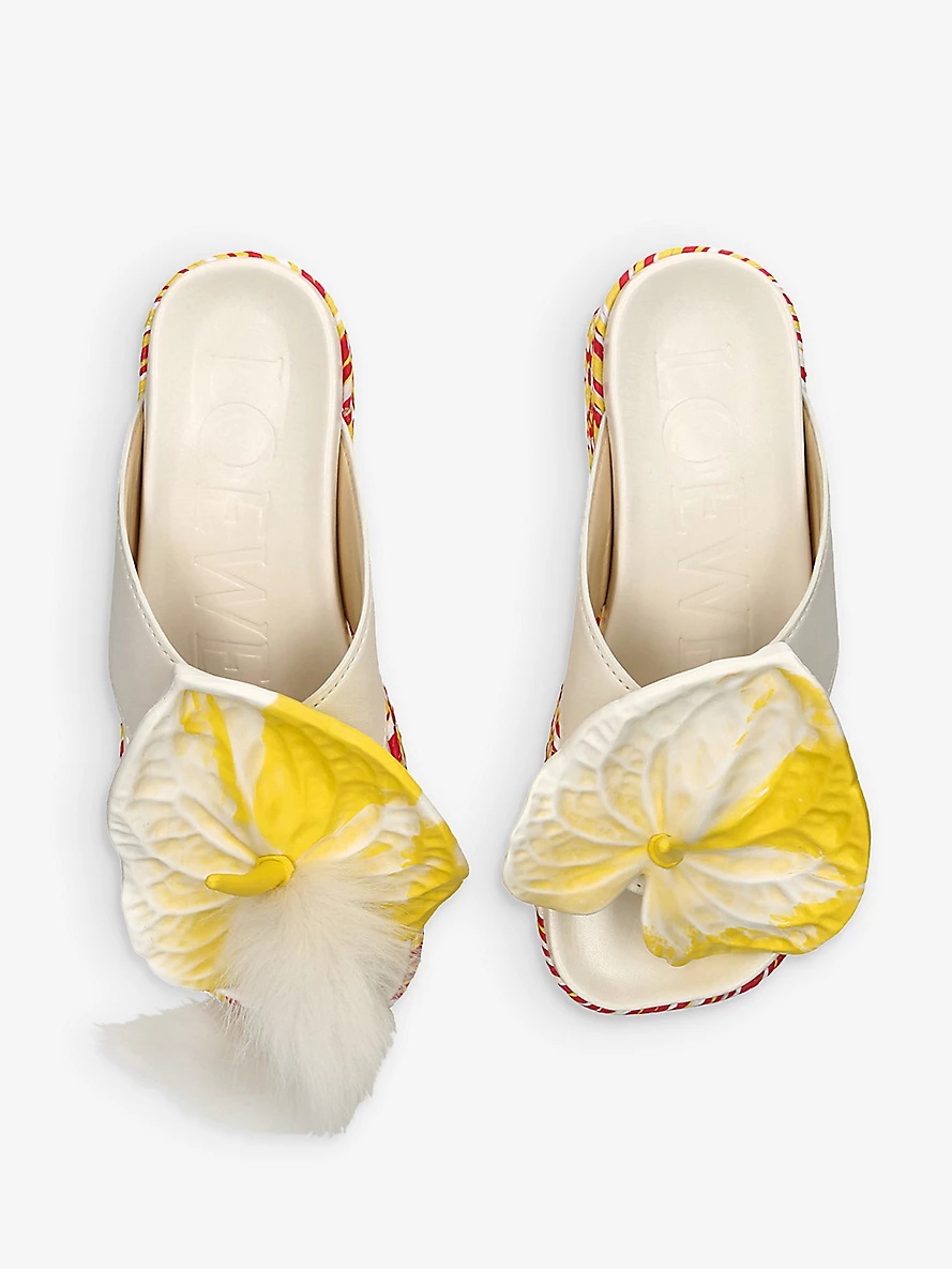 Petal flower-embellished leather platform sandals - 2