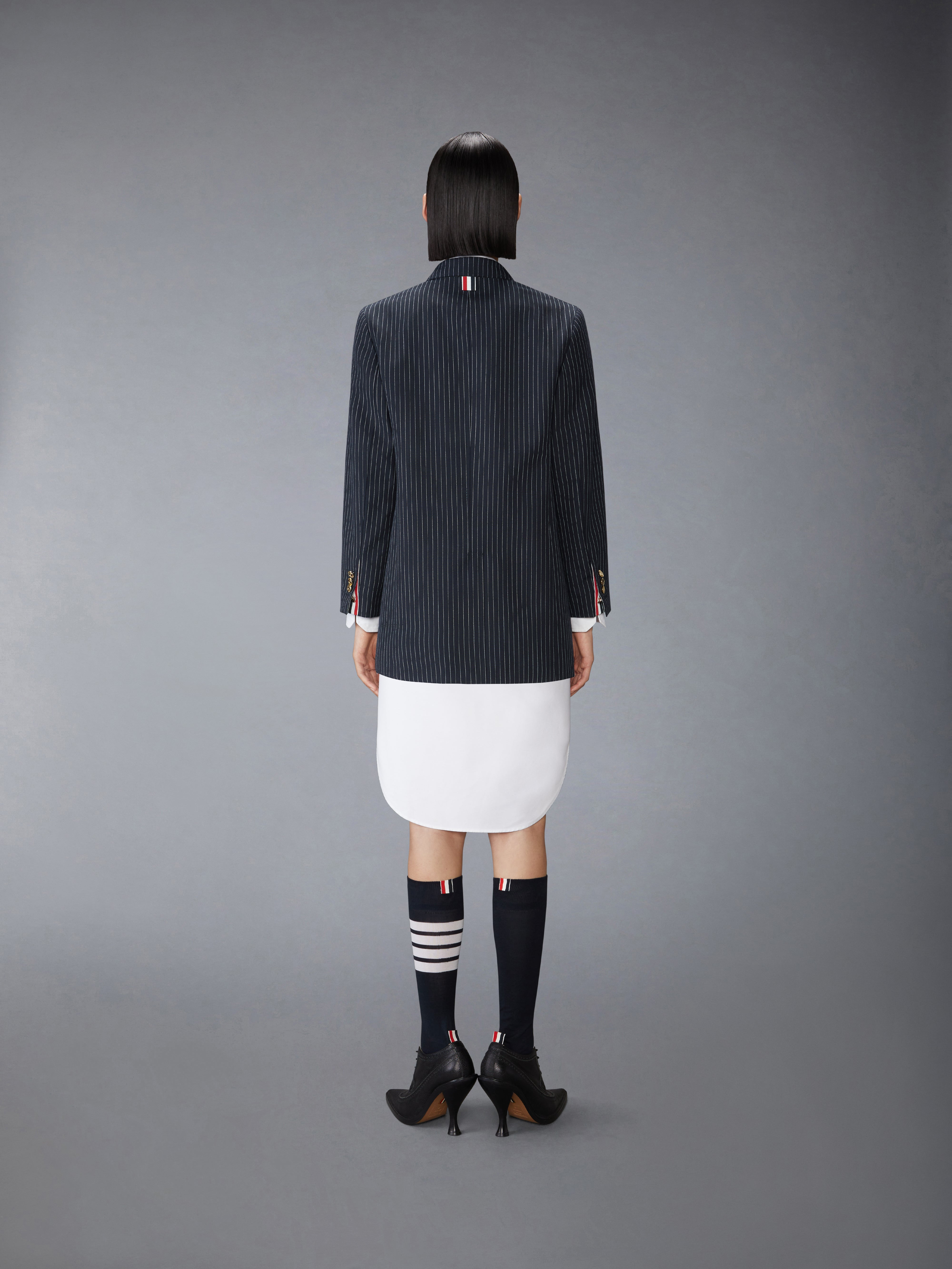 PINSTRIPE HIGH TWIST WOOL SACK SPORTCOAT DRESS - 4
