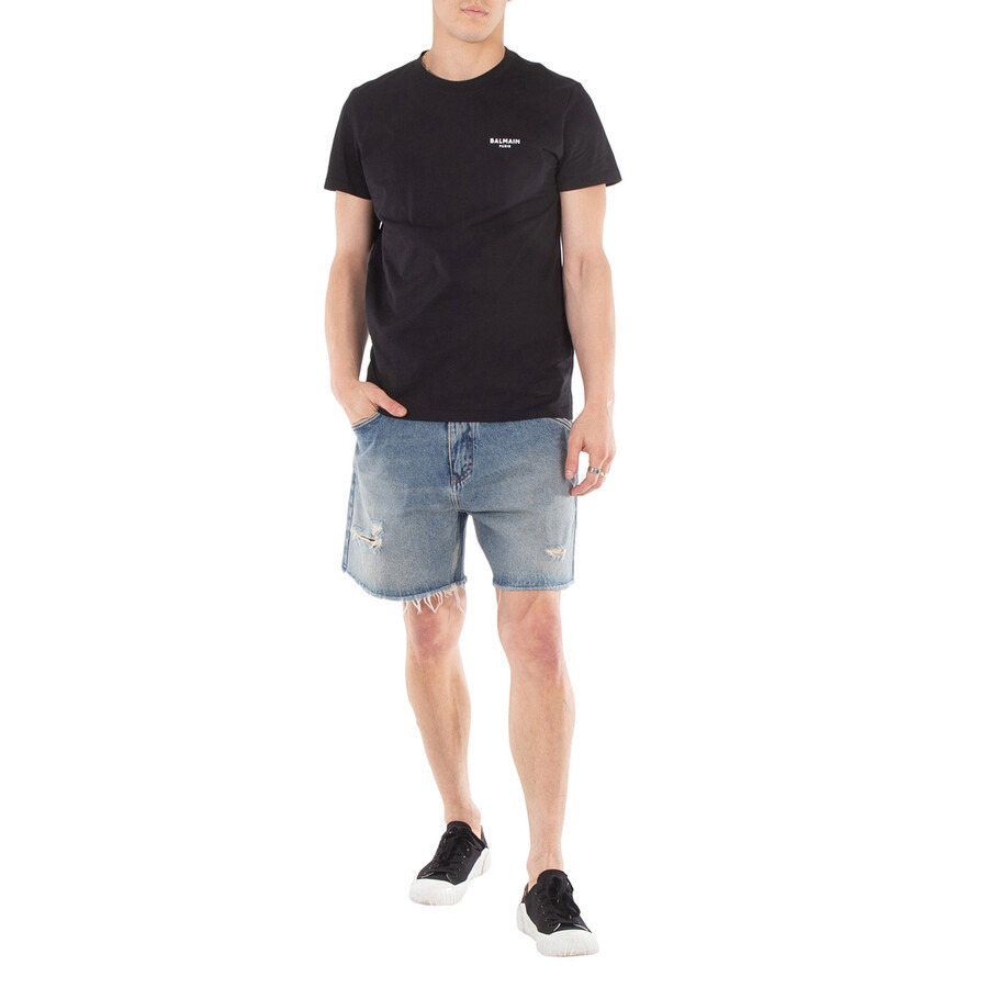 Balmain Ripped Cotton Denim Jean Shorts - 4