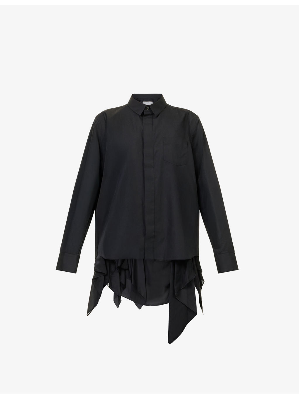 Layered-Hem Long-Sleeve Cotton-Poplin and Satin Shirt - 1