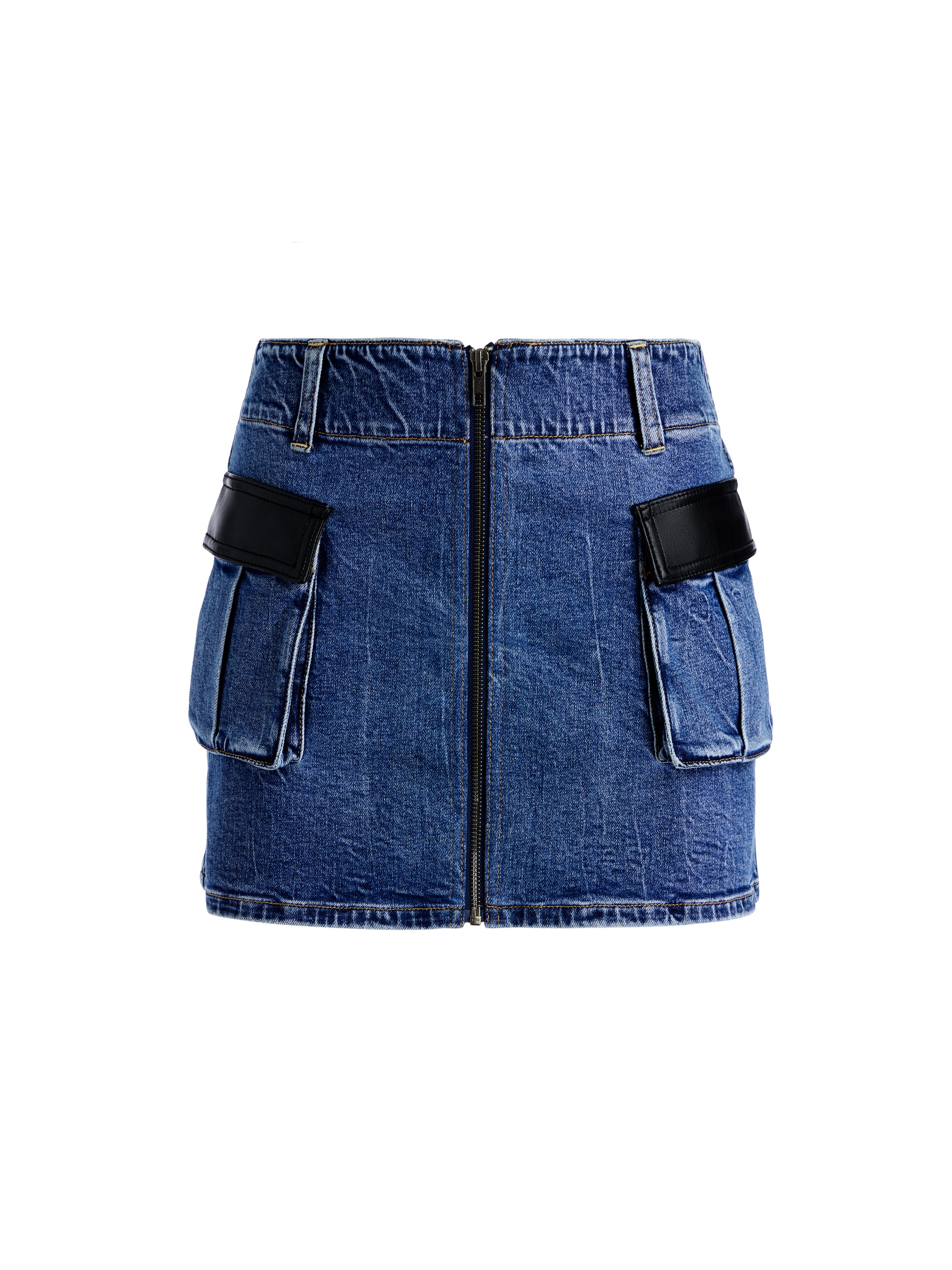 RAHMI VEGAN LEATHER CARGO DENIM MINI SKIRT - 1