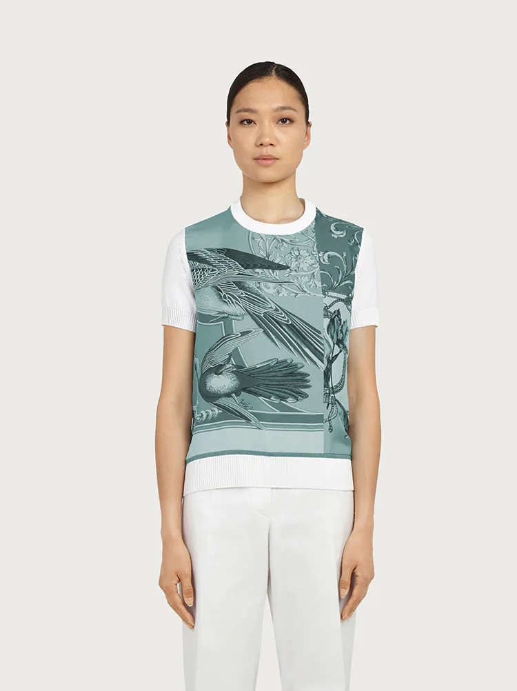 KNITTED TOP WITH SILK INSERTS - 2