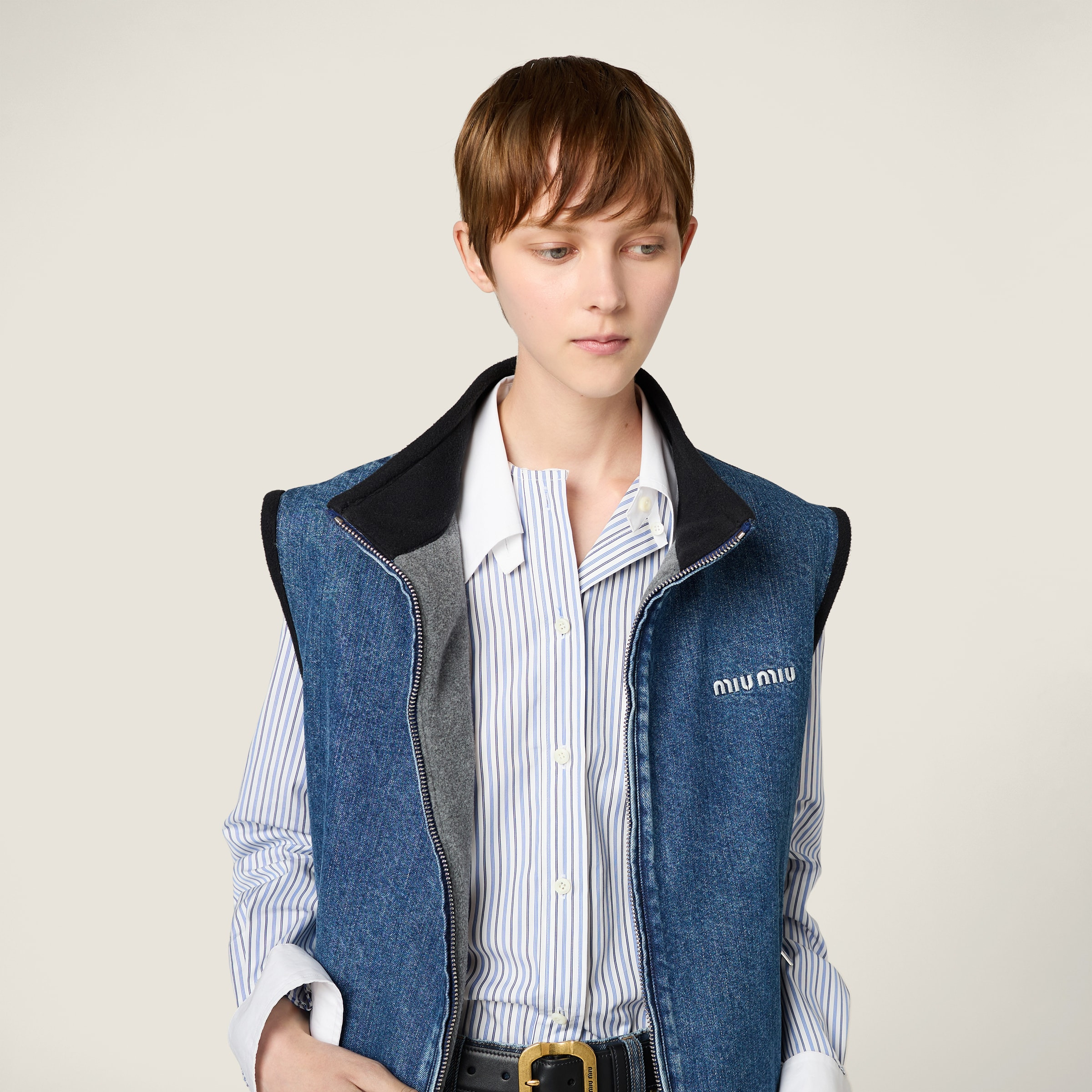 Cashmere denim blouson vest - 5