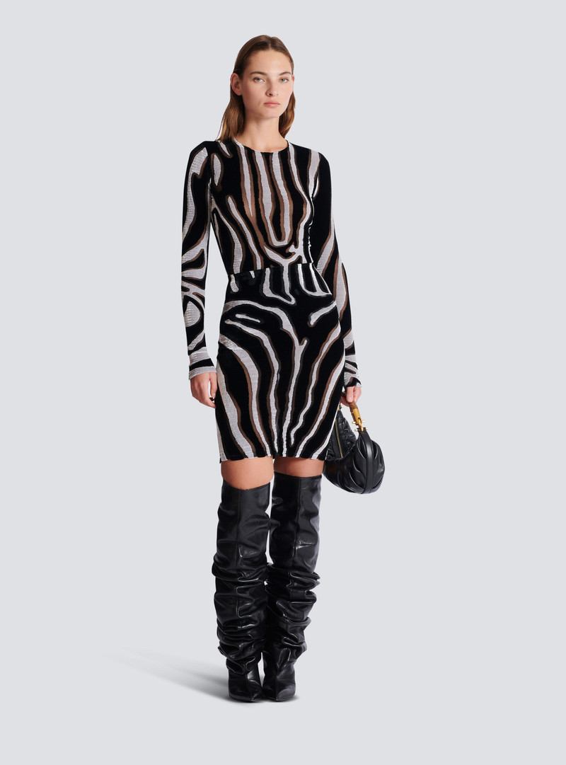 Balmain Zebra-print velvet bodycon top outlook