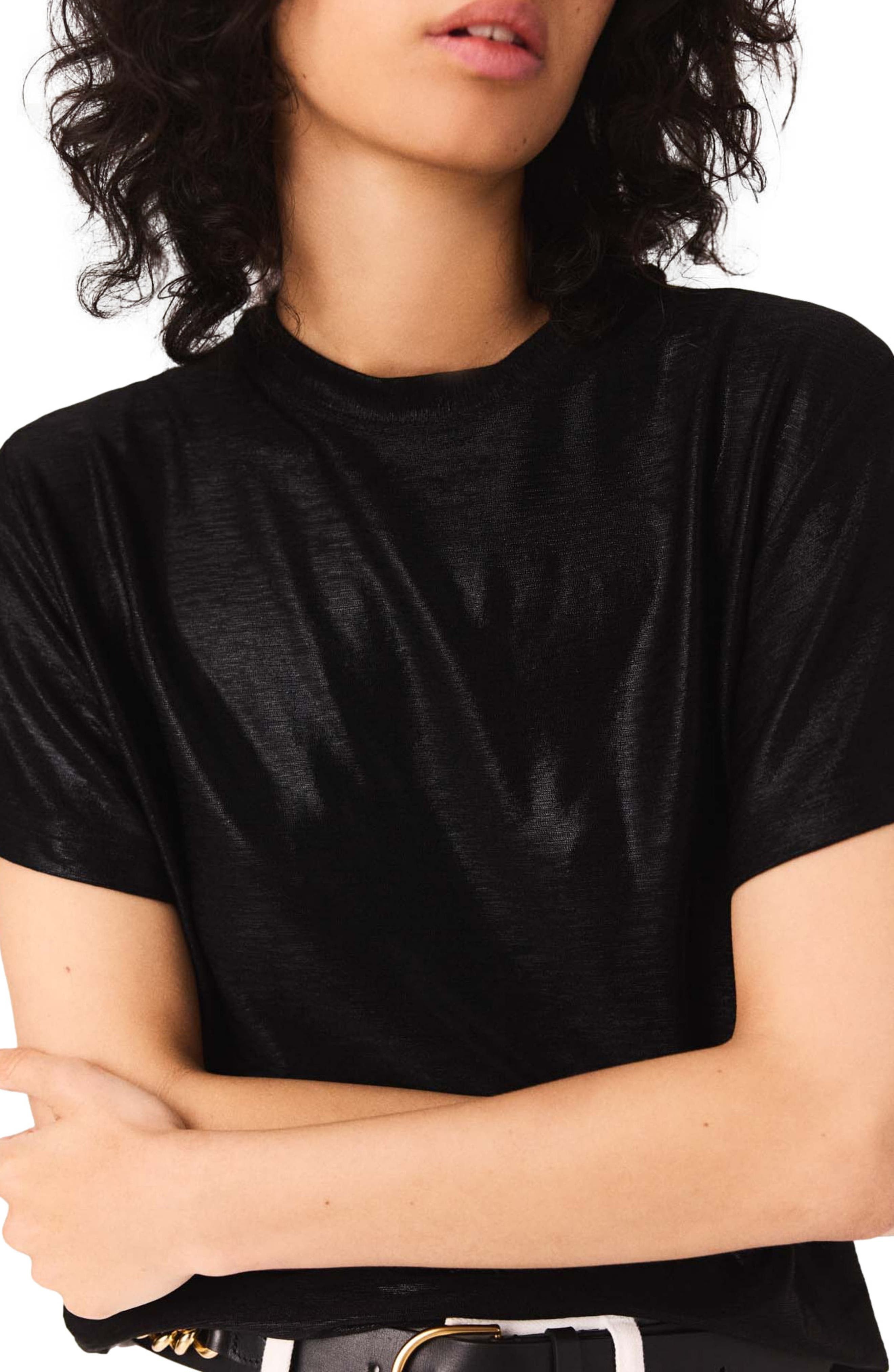 maje Lamé T-shirt in Black/glitter at Nordstrom - 7