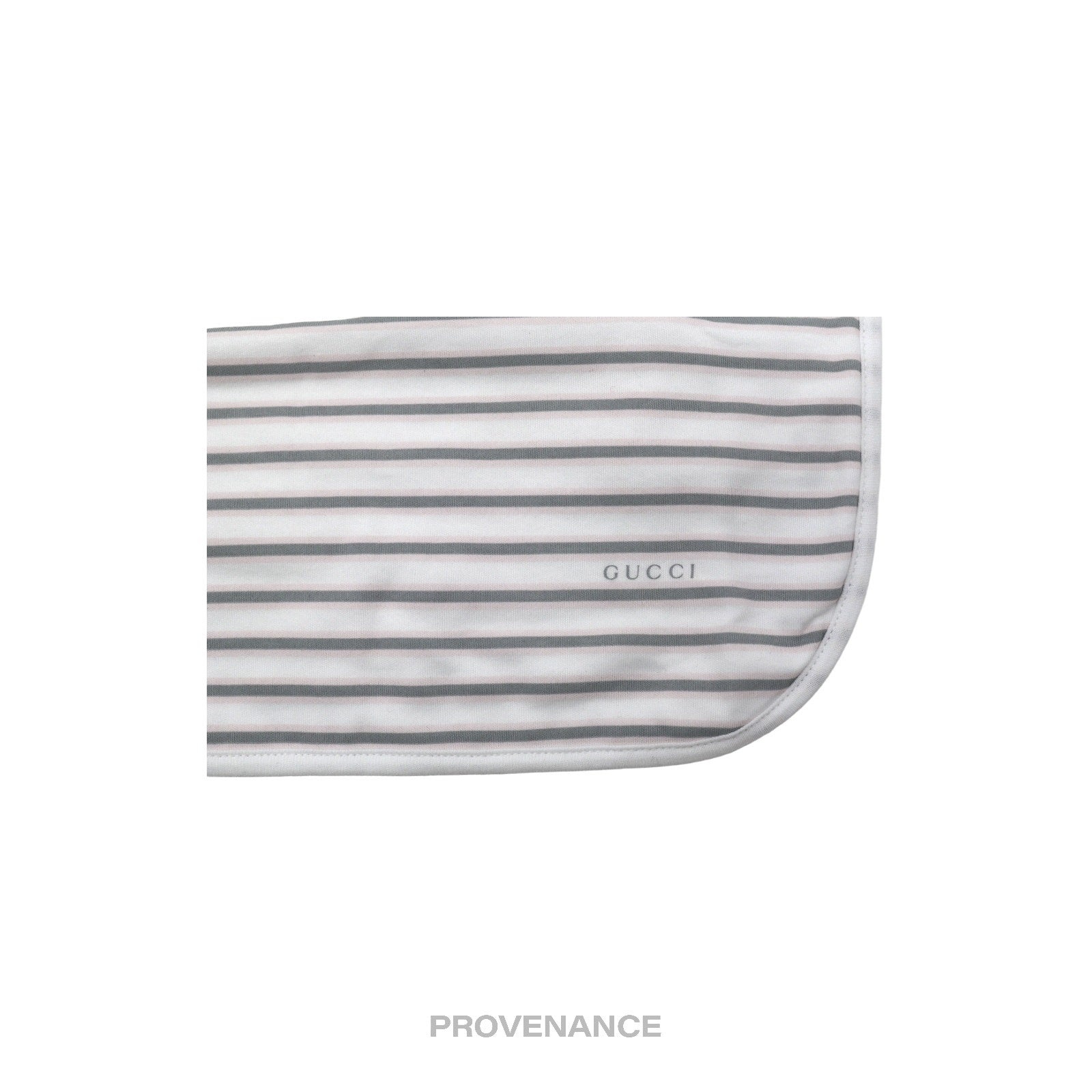 Gucci Logo Baby Infant Bib - White Grey Striped Cotton - 3