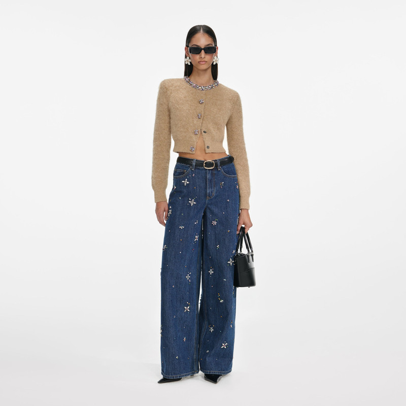 Blue Embellished Wide Leg Jeans 1
