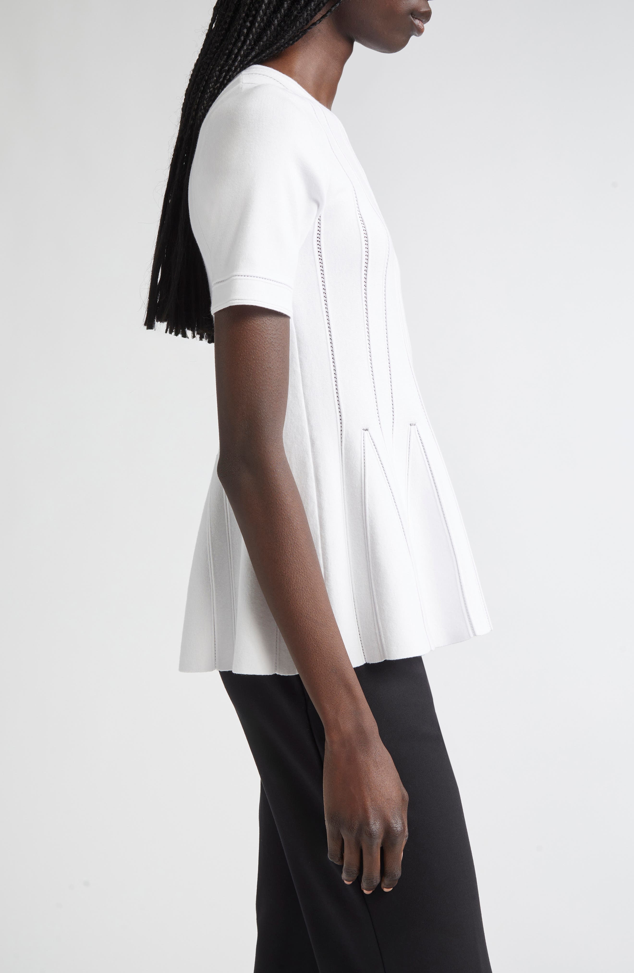 Max Mara Epoche Short Sleeve Peplum Sweater in White at Nordstrom - 3