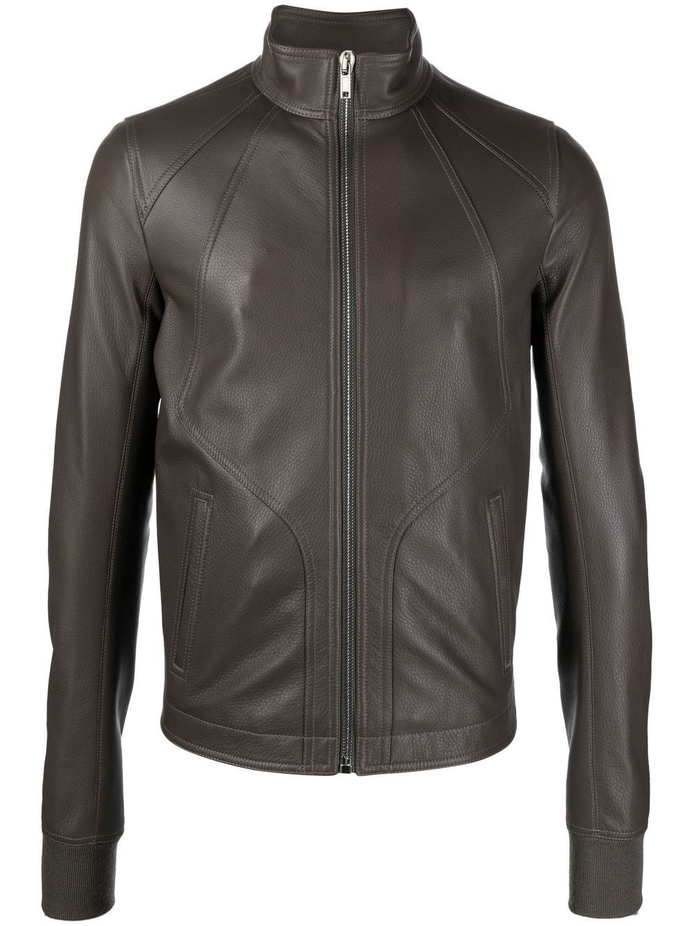 high-neck zip-up leather jacket - 1