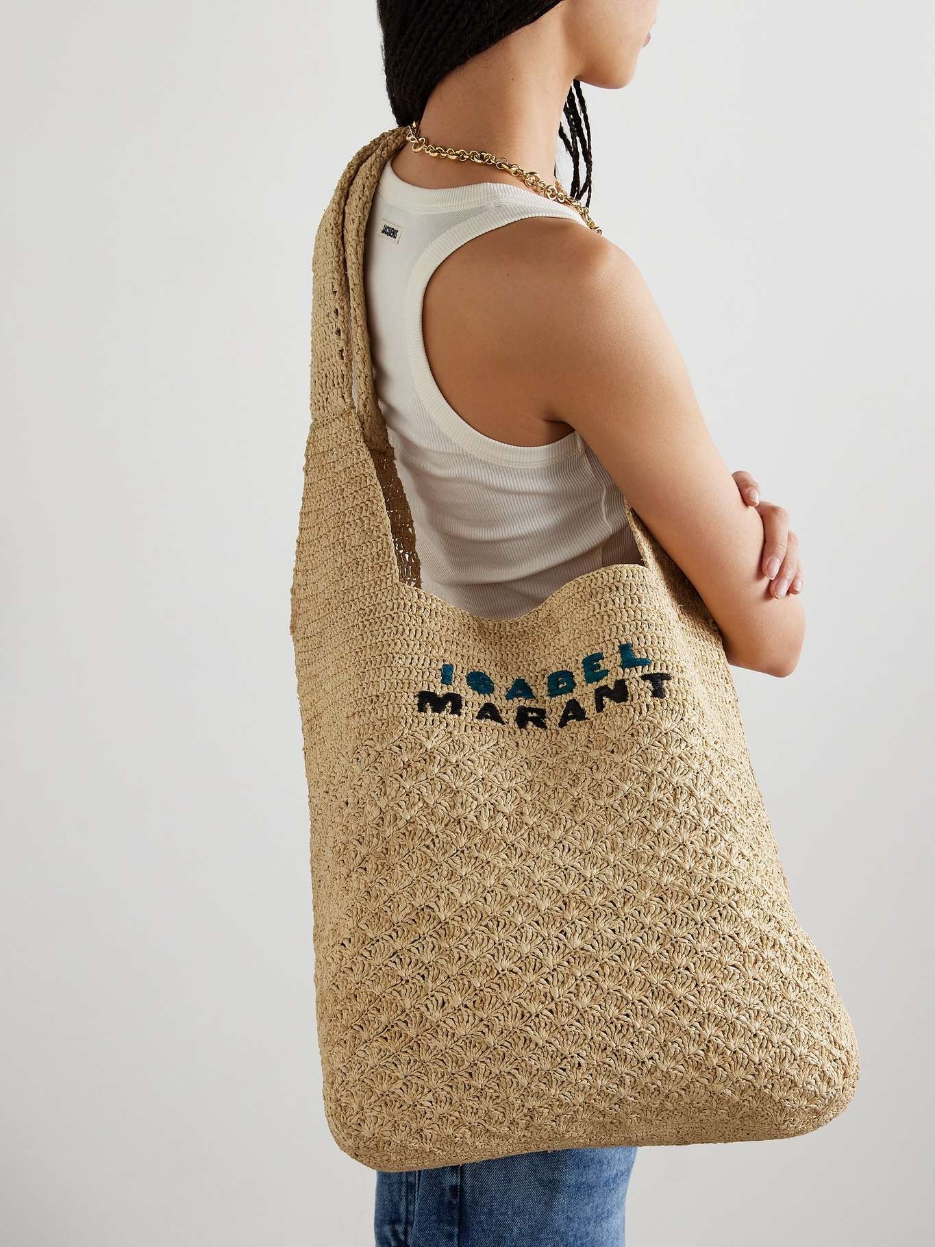 Praia medium embroidered woven raffia tote - 2