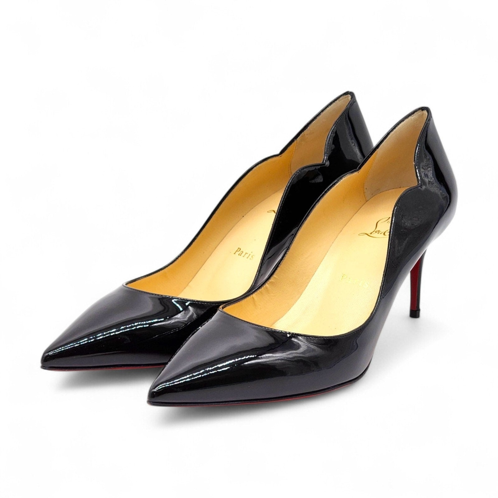 Christian Louboutin Hot Chick Patent Leather Kitten Heel Pumps Black - 8