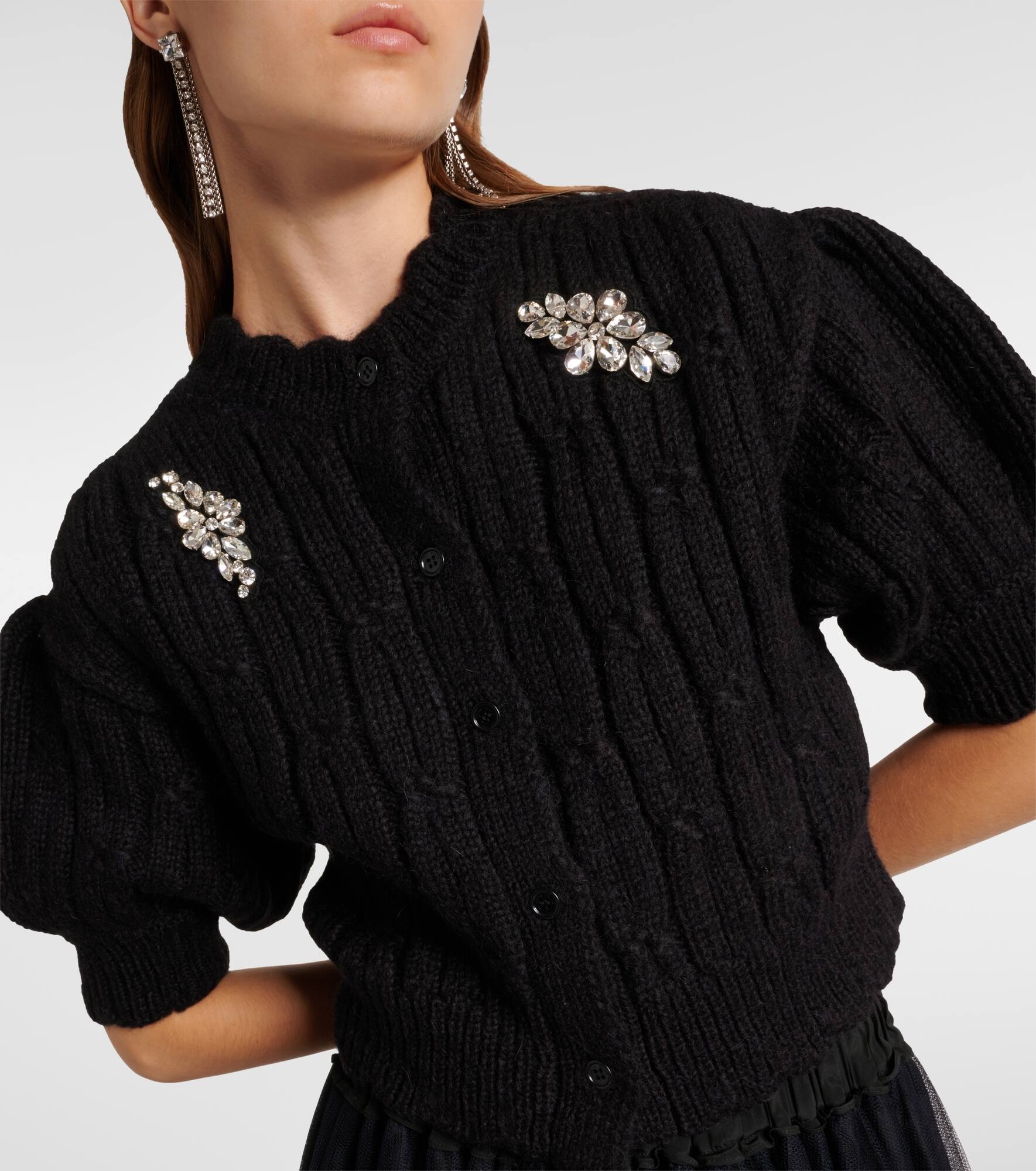 Embellished cable-knit wool-blend cardigan - 5