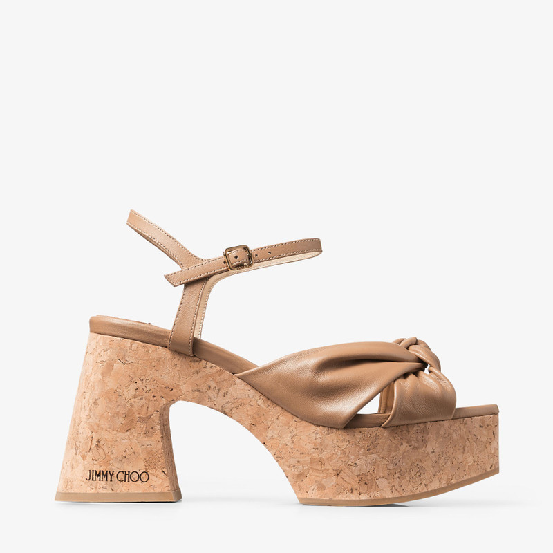 Heloise Wedge 95 Biscuit Nappa Leather Platform Sandals - 1