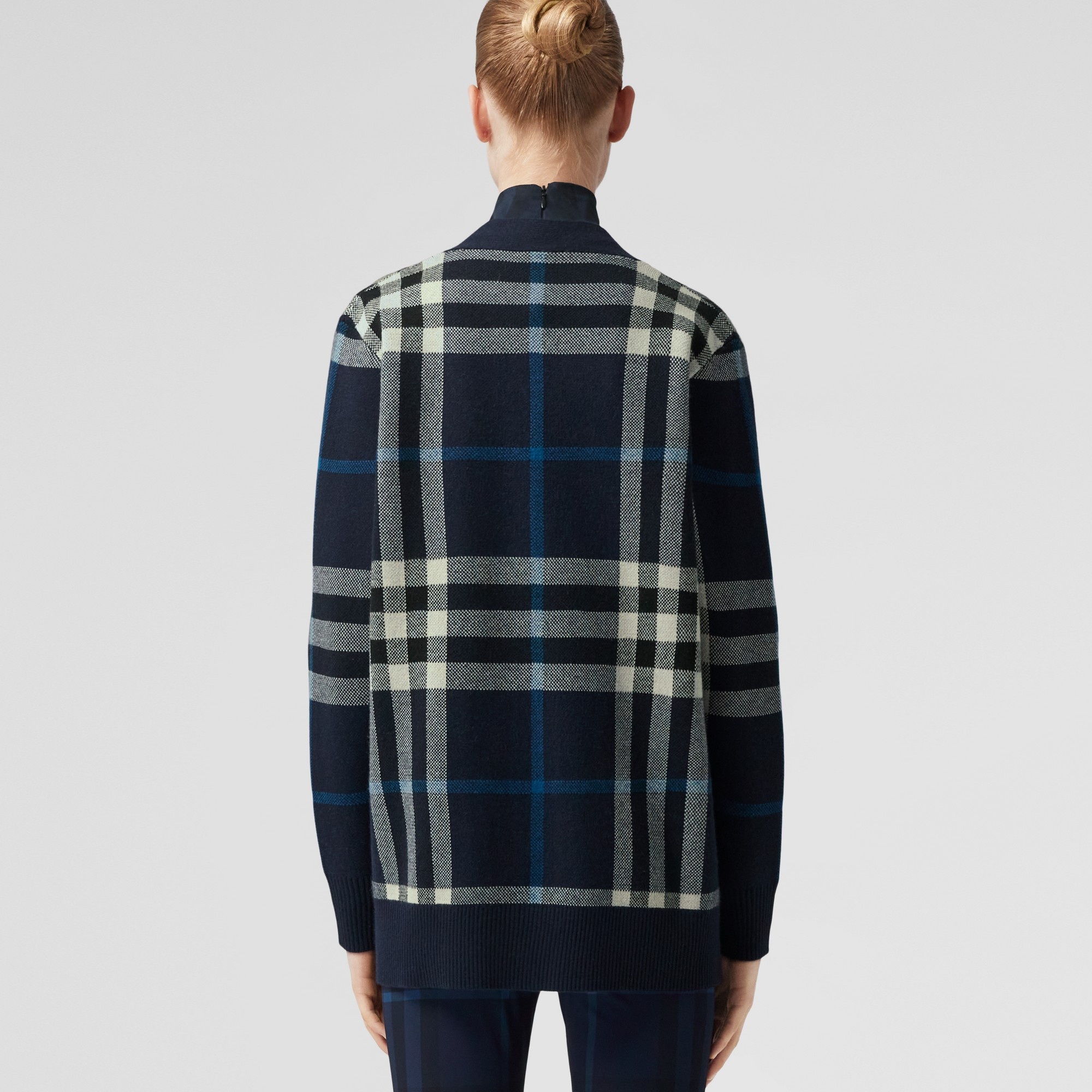 Check Wool Cashmere Jacquard Oversized Cardigan - 4