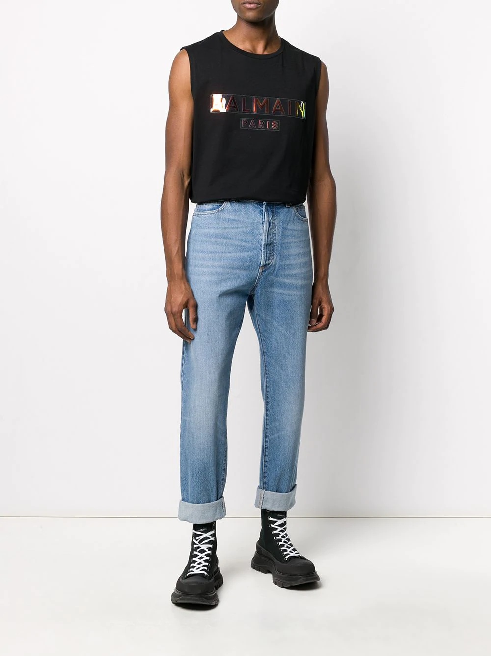 turn up hem straight jeans - 2