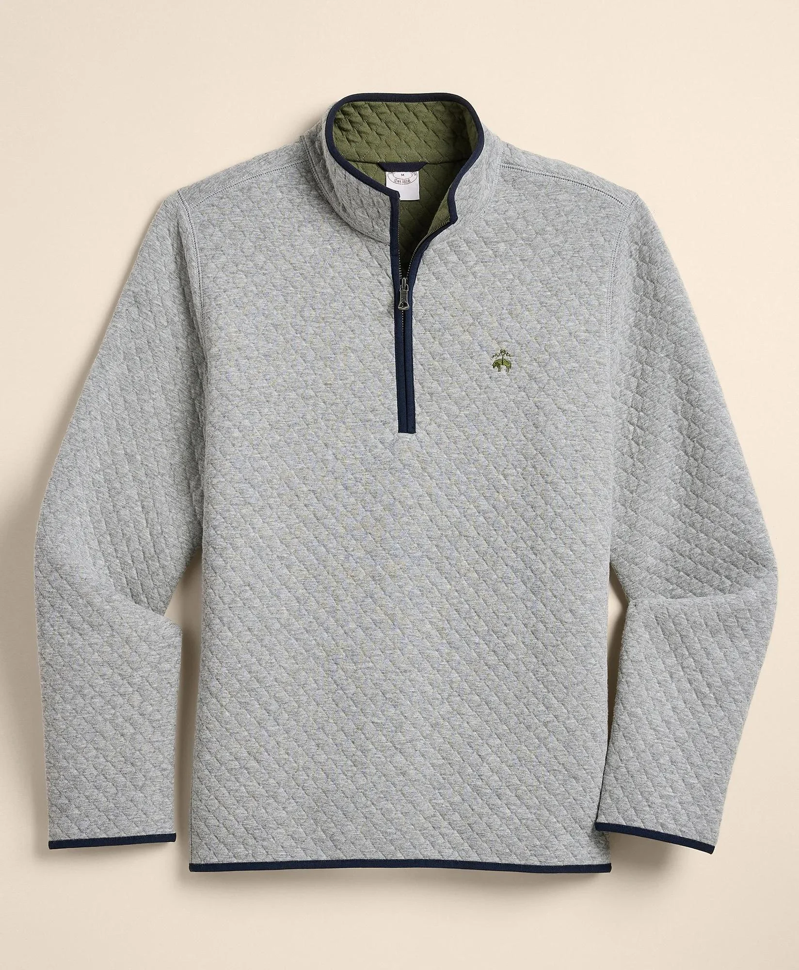 Cotton Blend Diamond-Quilted Quarter-Zip - 1