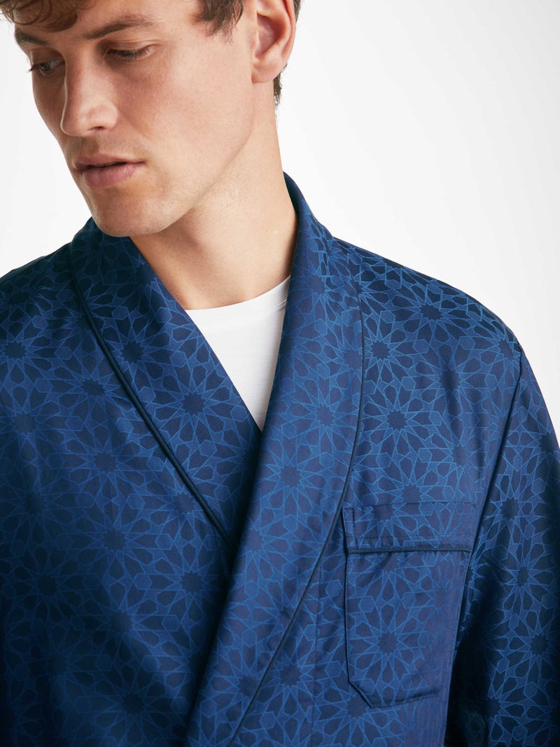 Men's Dressing Gown Paris 26 Cotton Jacquard Navy - 5