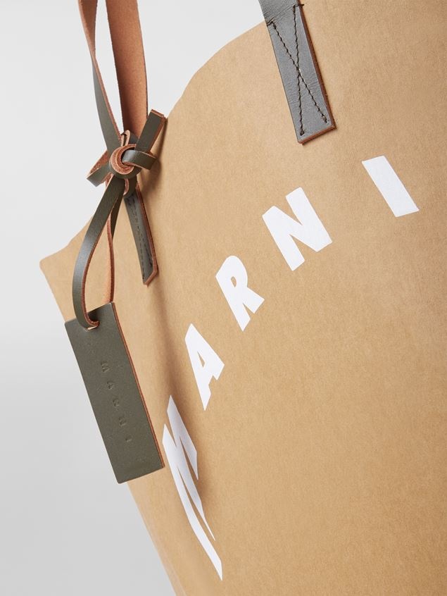 BEIGE CELLULOSE SHOPPING BAG WITH CALFSKIN HANDLES AND DISTORTED MARNI LOGO - 5