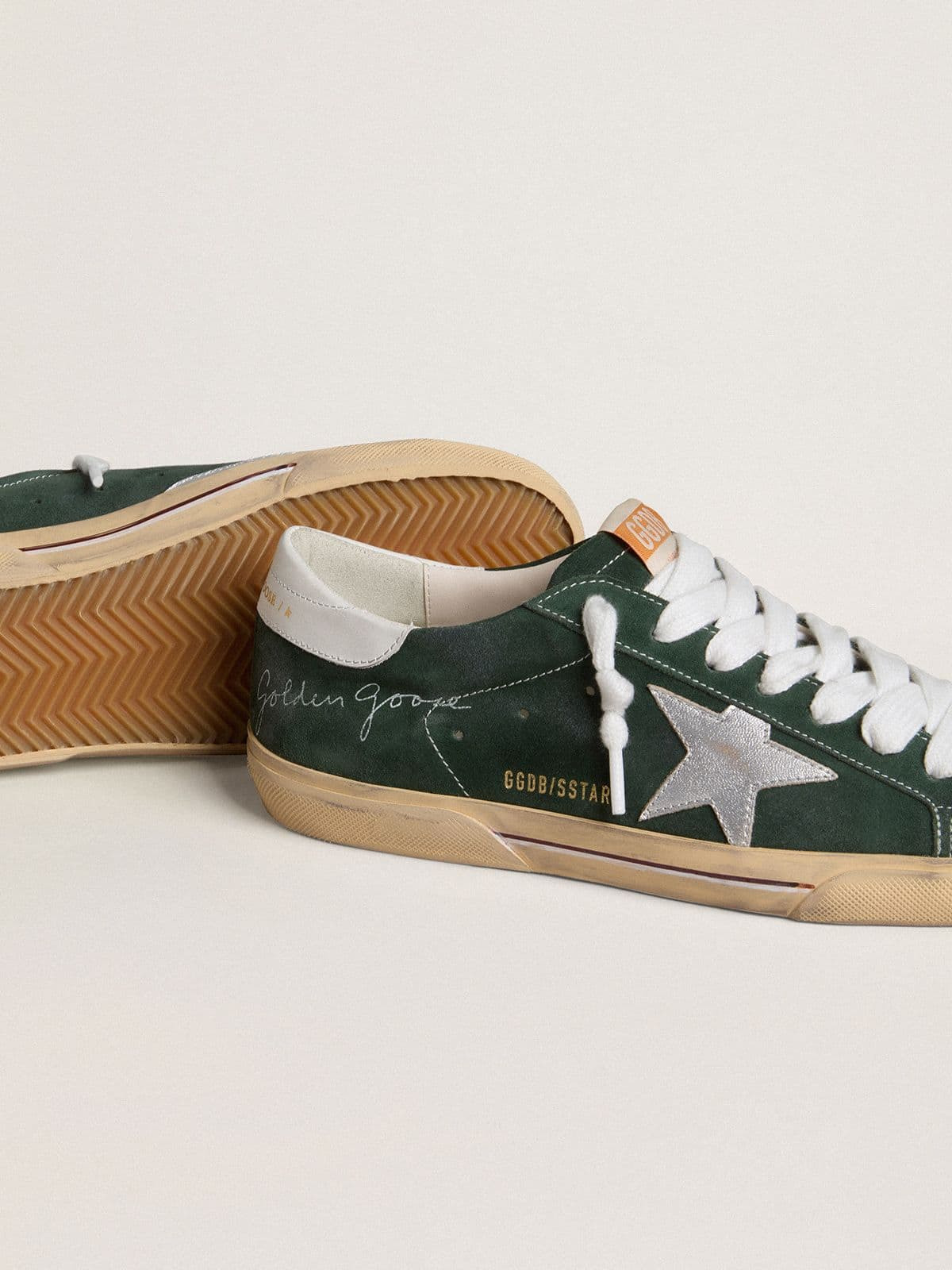 Men's Super-Star in green suede with silver metallic leather star and leather heel tab - 3