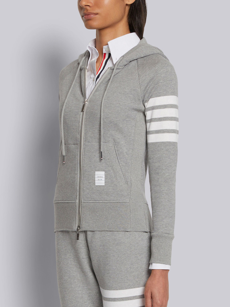 Thom Browne Light Grey Loopback Jersey Knit Engineered 4-bar Stripe Zip up Hoodie outlook