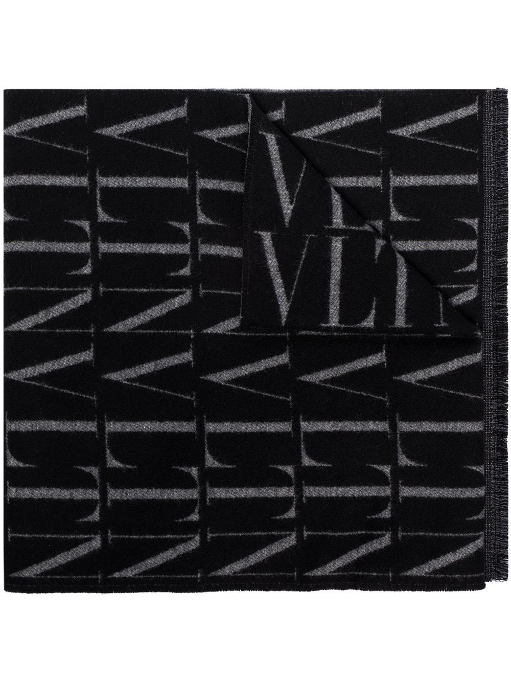 VLTN print fringed scarf - 1