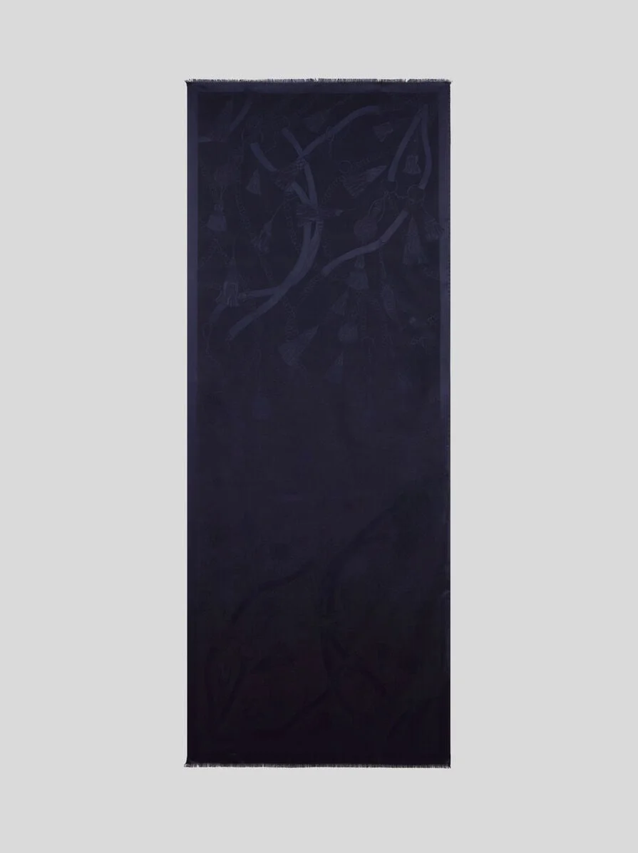 SILK AND WOOL JACQUARD SCARF WITH TONE-ON-TONE CHARM MOTIF - 1