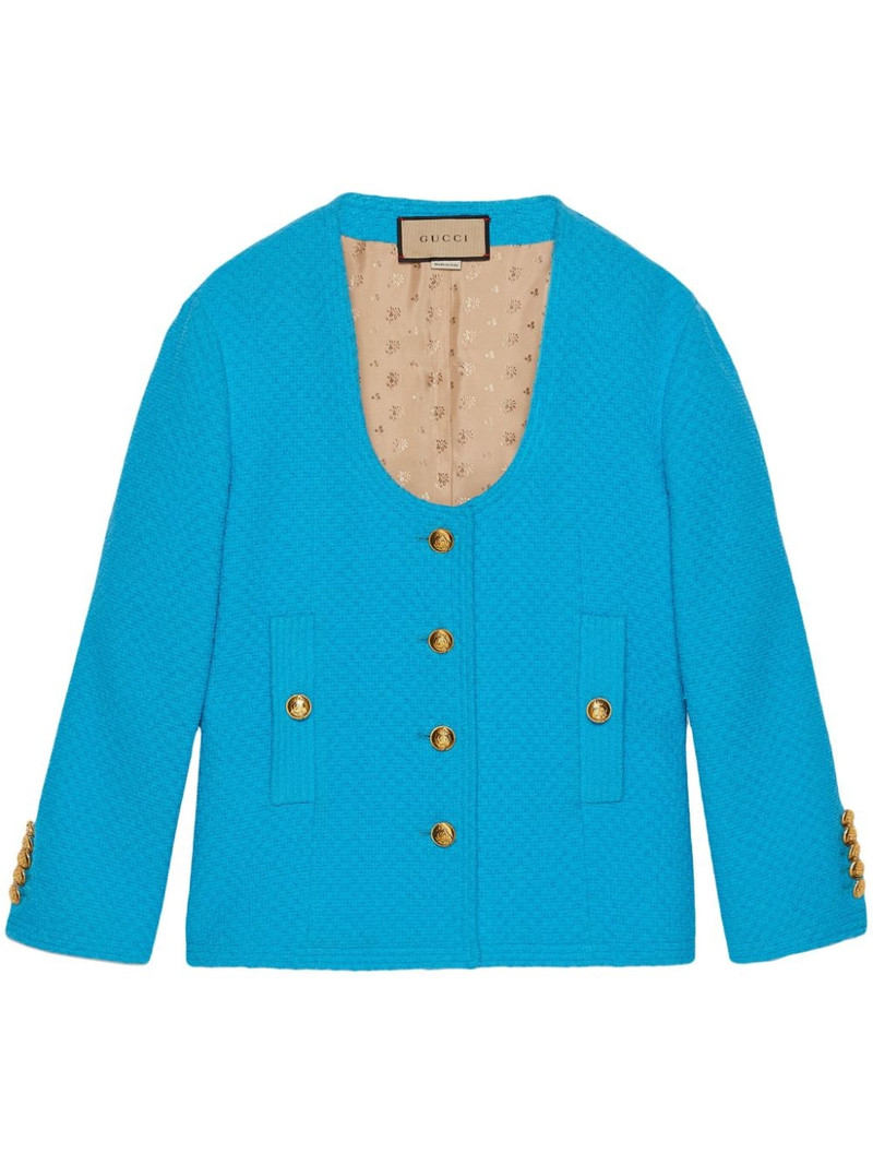scoop-neck tweed jacket - 1