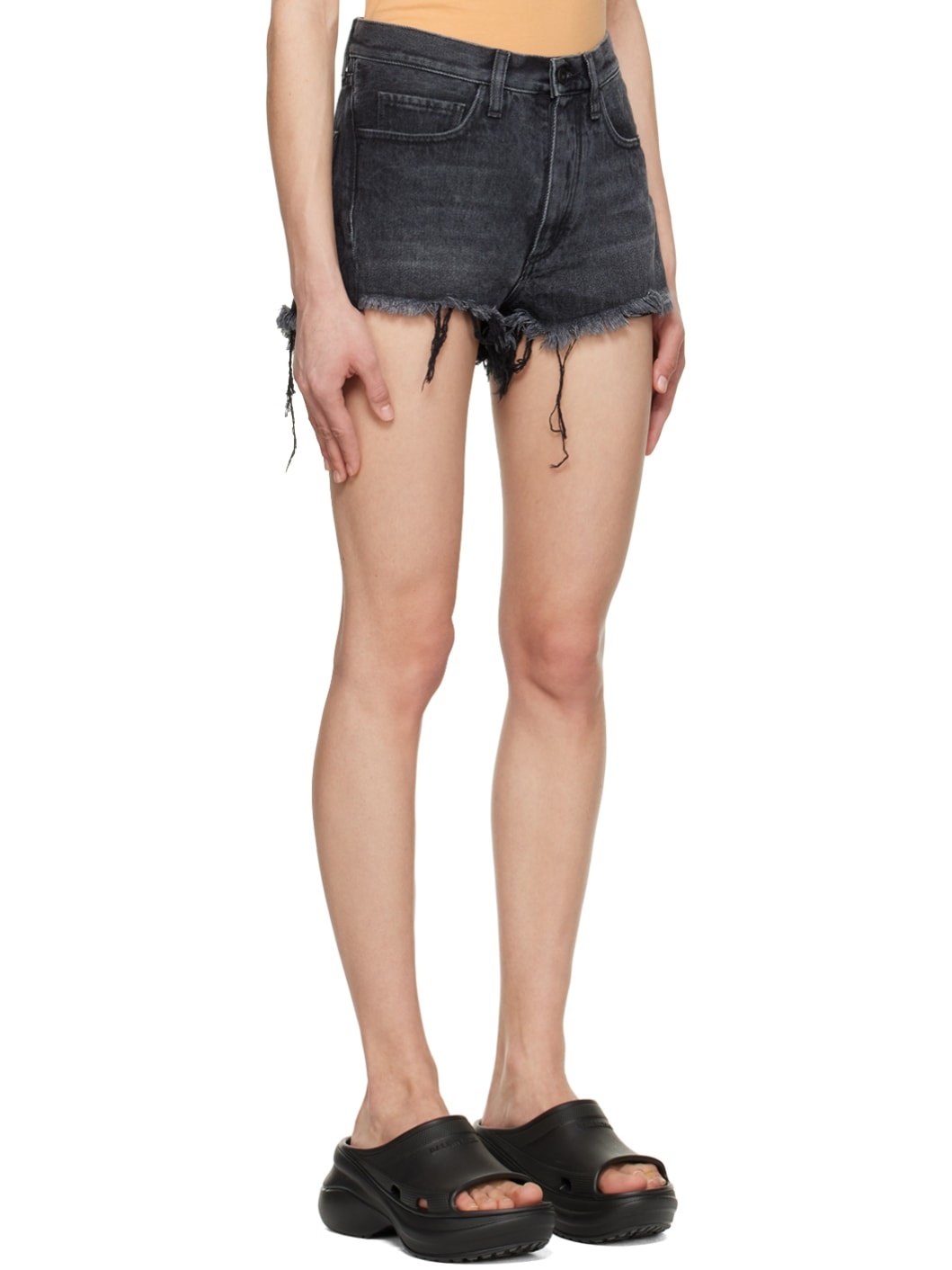 Black Twisted Denim Shorts - 2