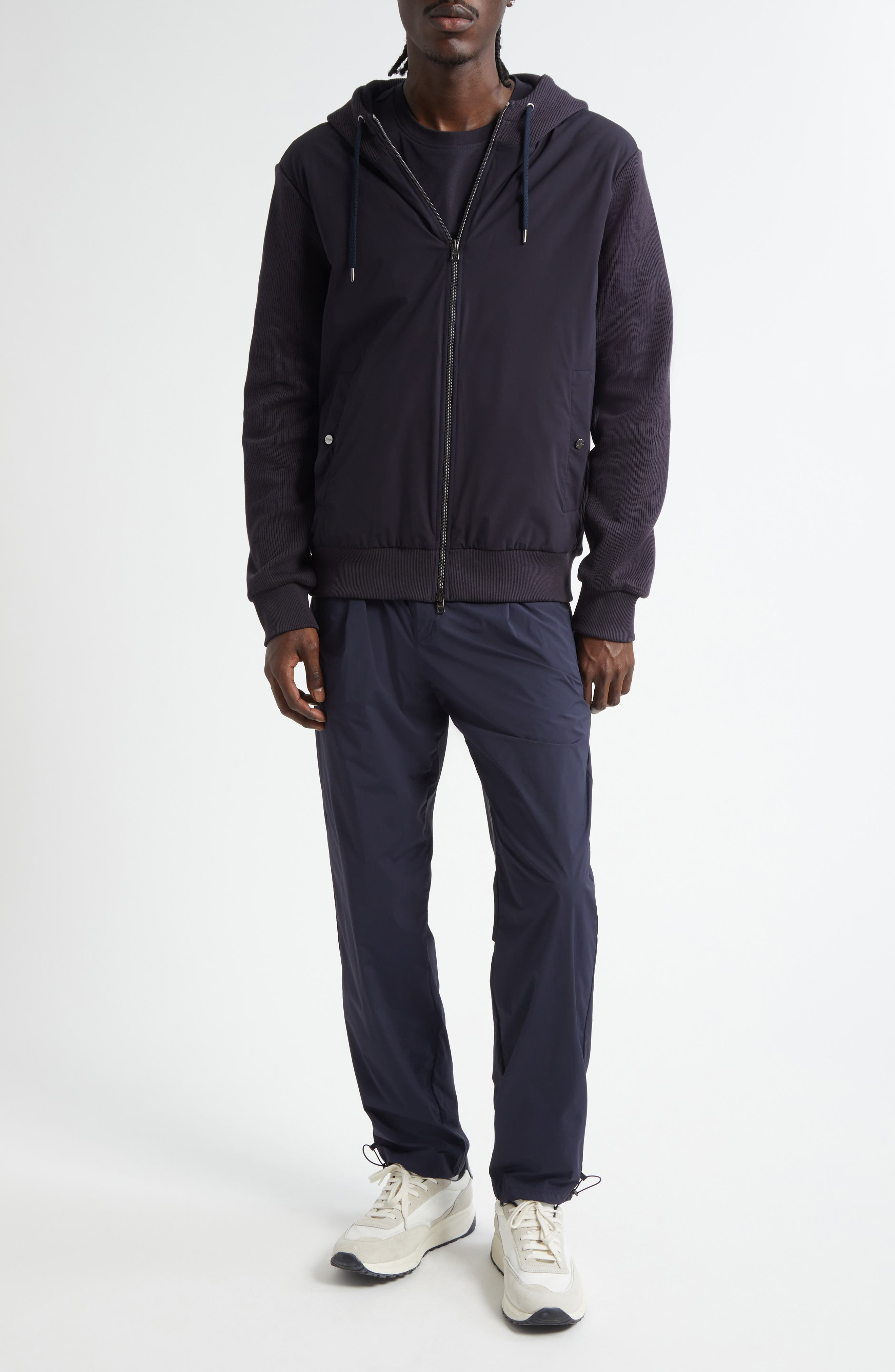 Herno Resort Interlock & Stretch Nylon Hooded Jacket in Blue Navy at Nordstrom - 2